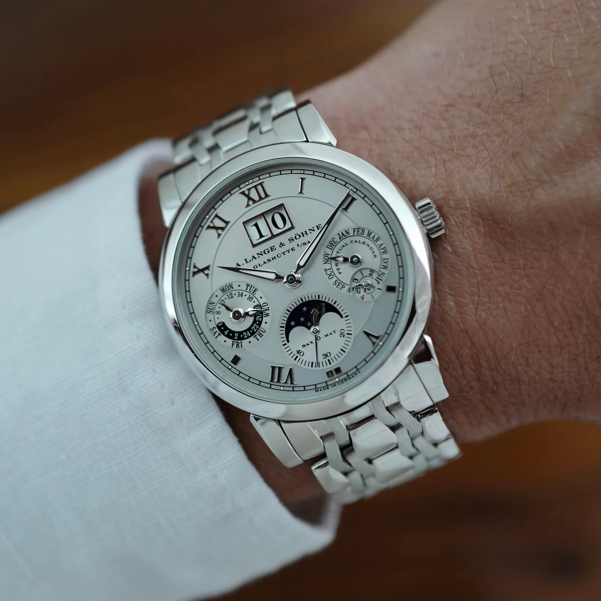 A. Lange & Sohne Platinum Langematic Perpetual Calendar Ref. 310.225 on Wellendorff Bracelet - Image 3