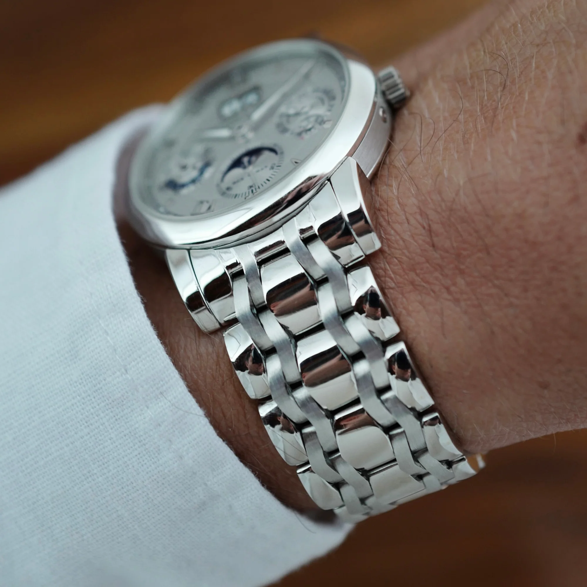 A. Lange & Sohne Platinum Langematic Perpetual Calendar Ref. 310.225 on Wellendorff Bracelet - Image 7