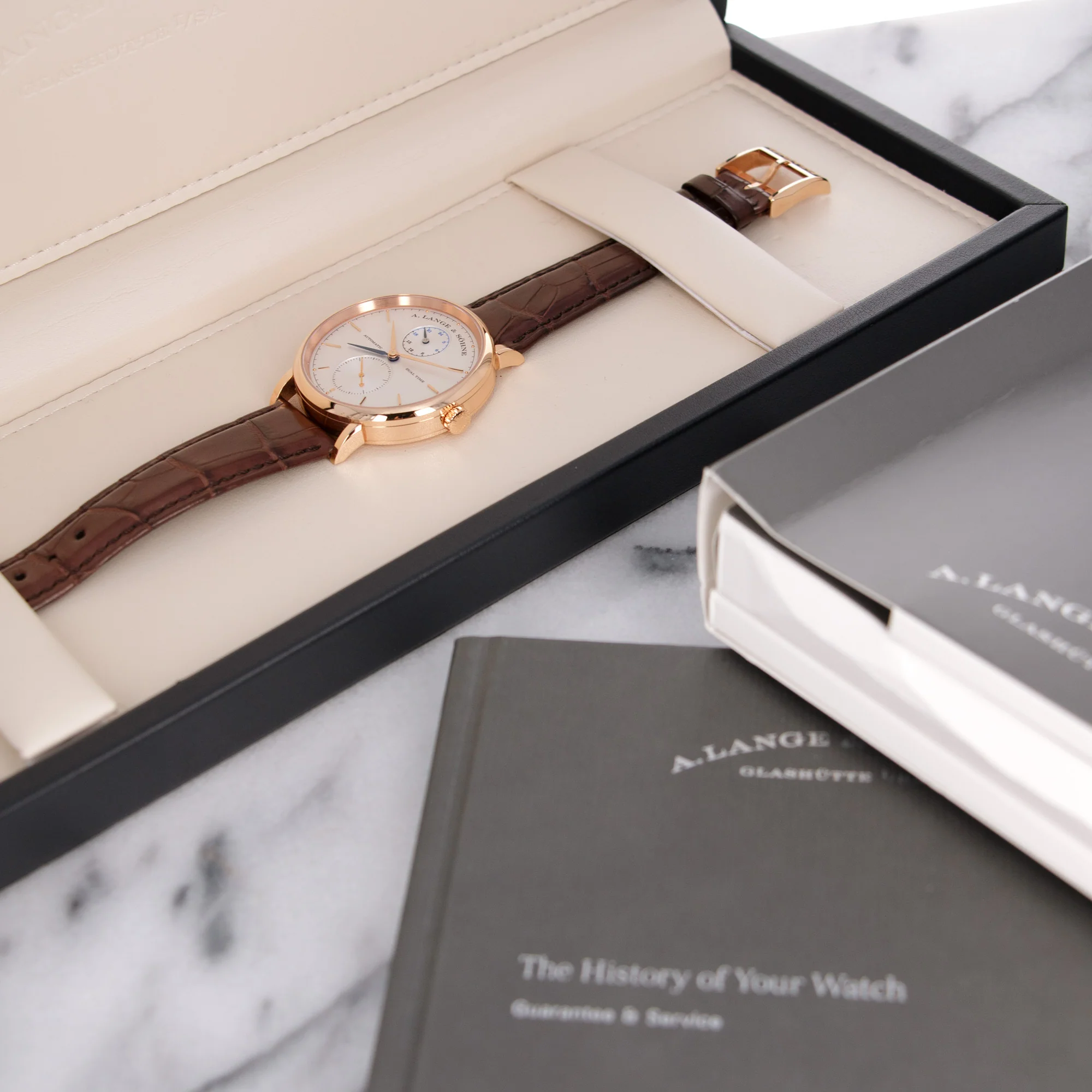 A Lange & Sohne Rose Gold Saxonia Dual Time Watch Ref. 385.032 - Image 6