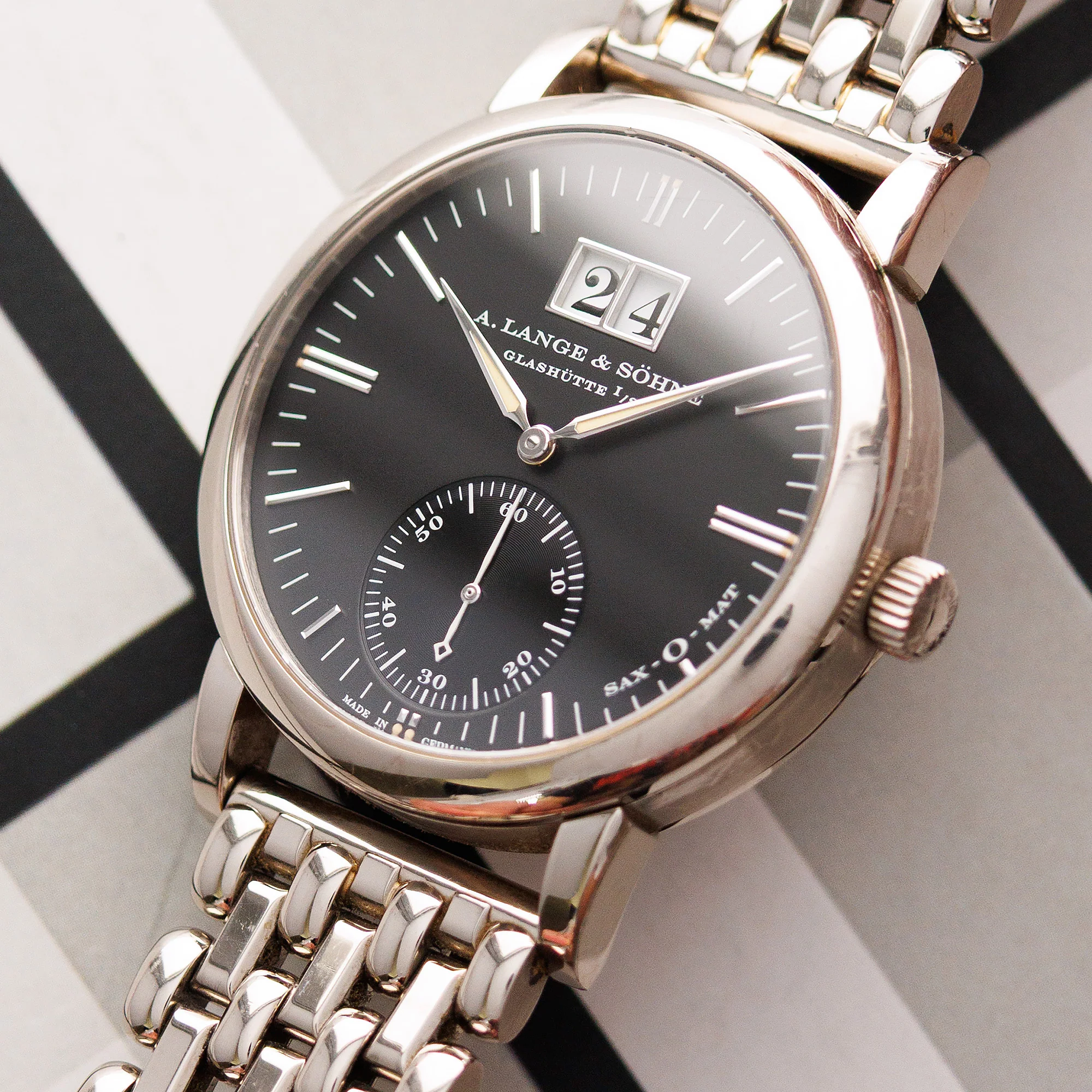 A. Lange & Sohne White Gold Langematik Big Date Ref. 308.027 on Wellendorf Bracelet - Image 2