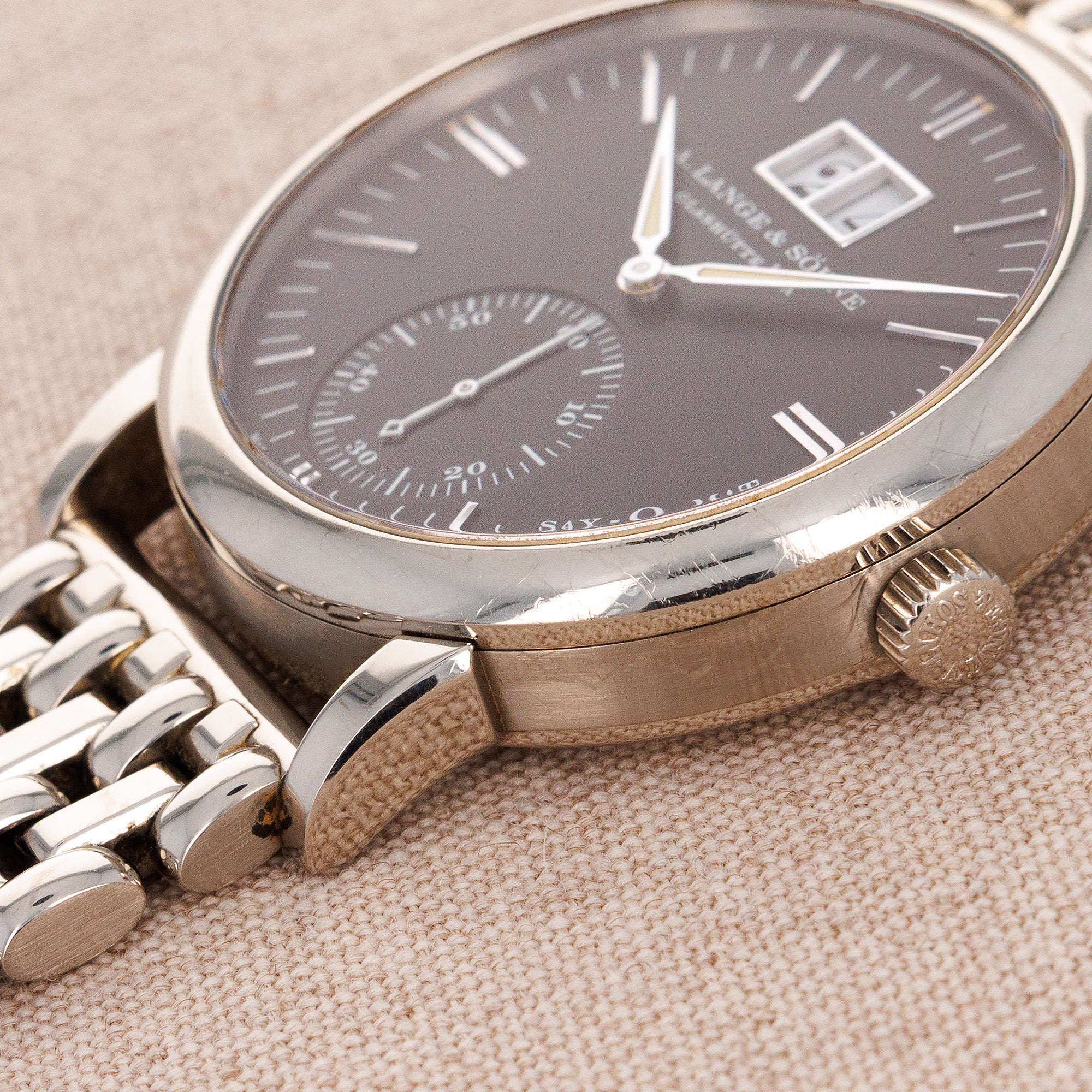 A. Lange & Sohne White Gold Langematik Big Date Ref. 308.027 on Wellendorf Bracelet - Image 3