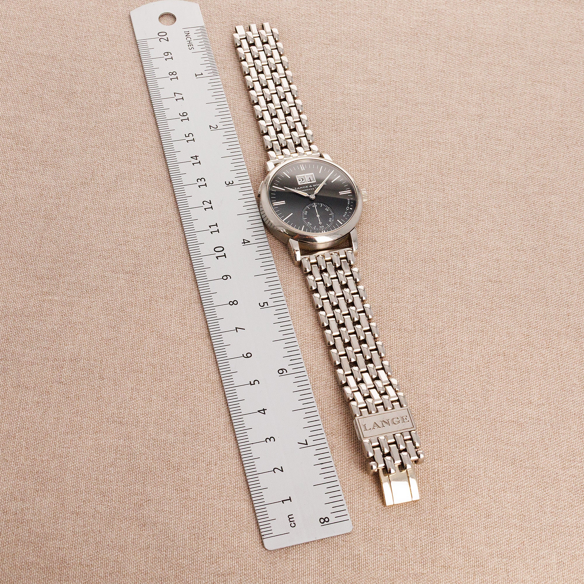A. Lange & Sohne White Gold Langematik Big Date Ref. 308.027 on Wellendorf Bracelet - Image 4