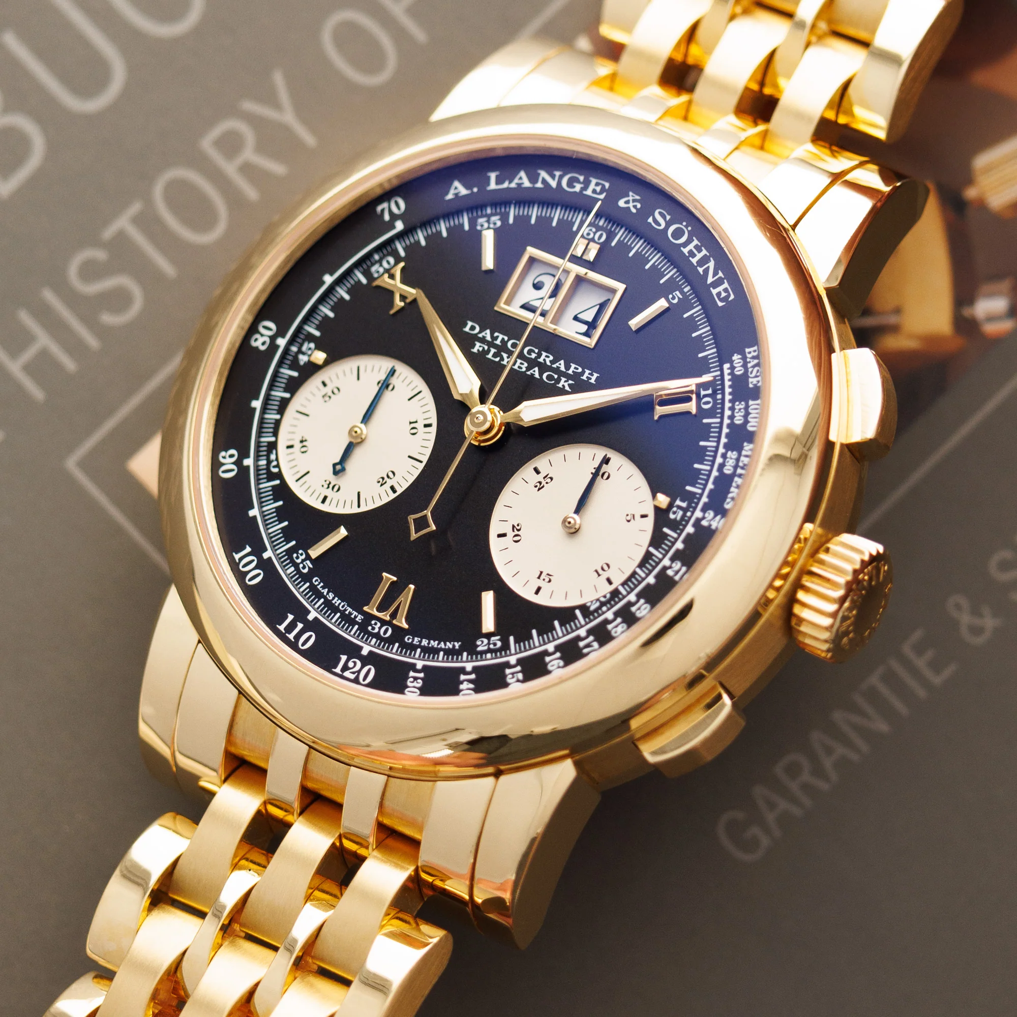 A. Lange & Sohne Yellow Gold Datograph Watch Ref. 403.041 on Wellendorf Bracelet - Image 2