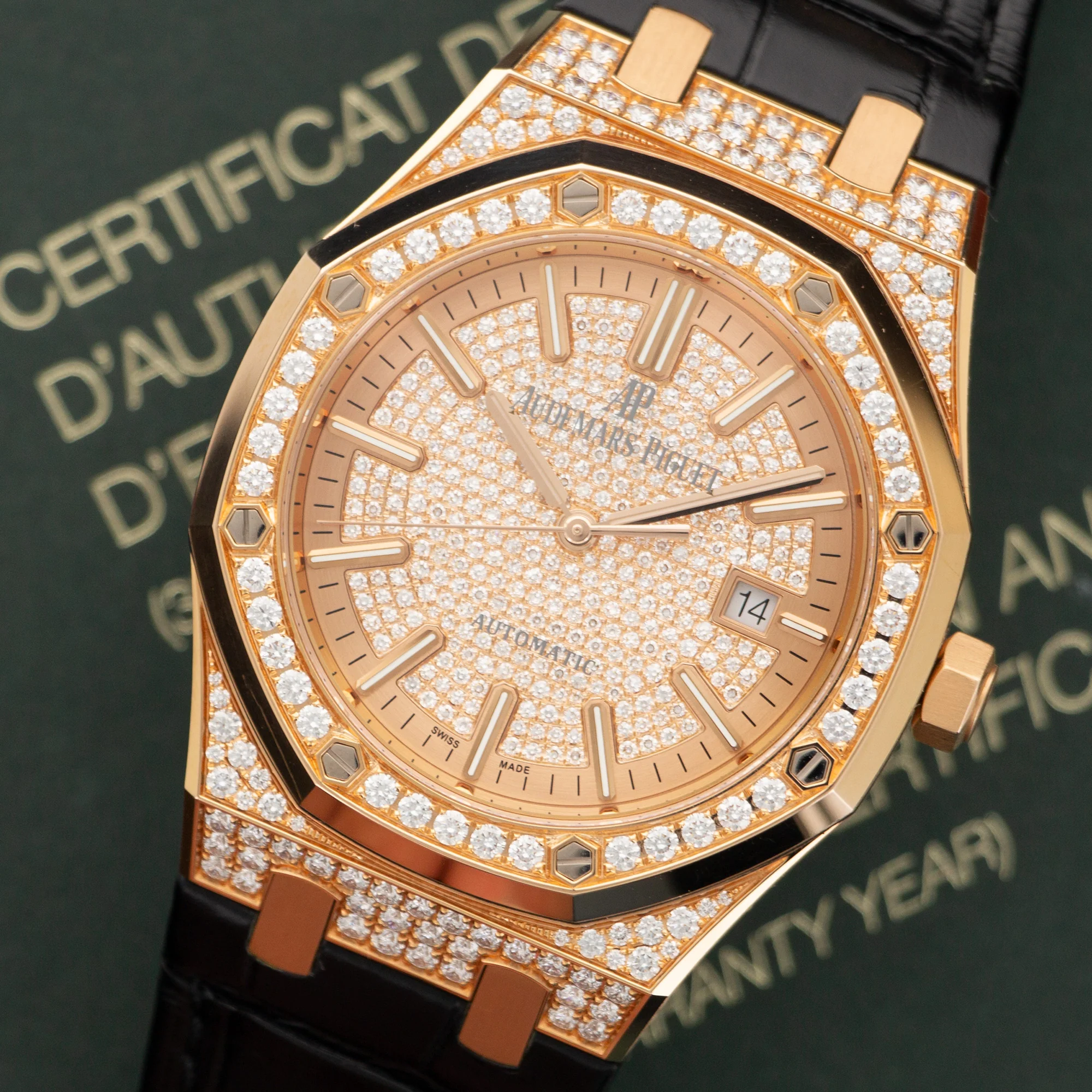 Audemars Piguet Rose Gold Royal Oak Diamond Watch Ref. 15402 - Image 2