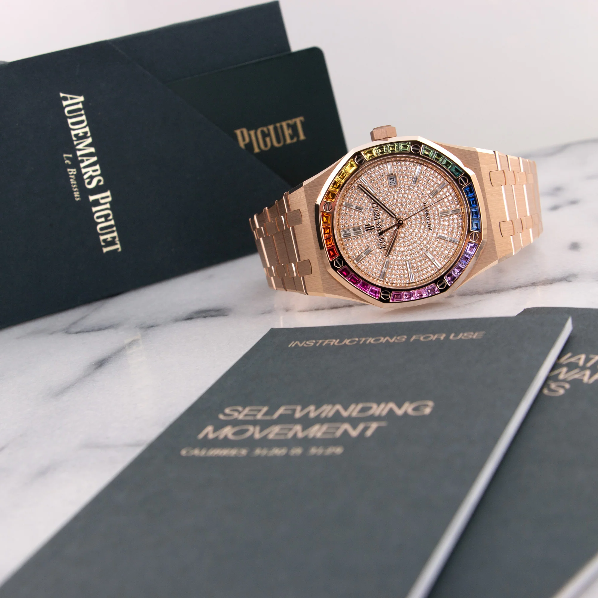 Audemars Piguet Rose Gold Royal Oak Rainbow Watch - Image 5