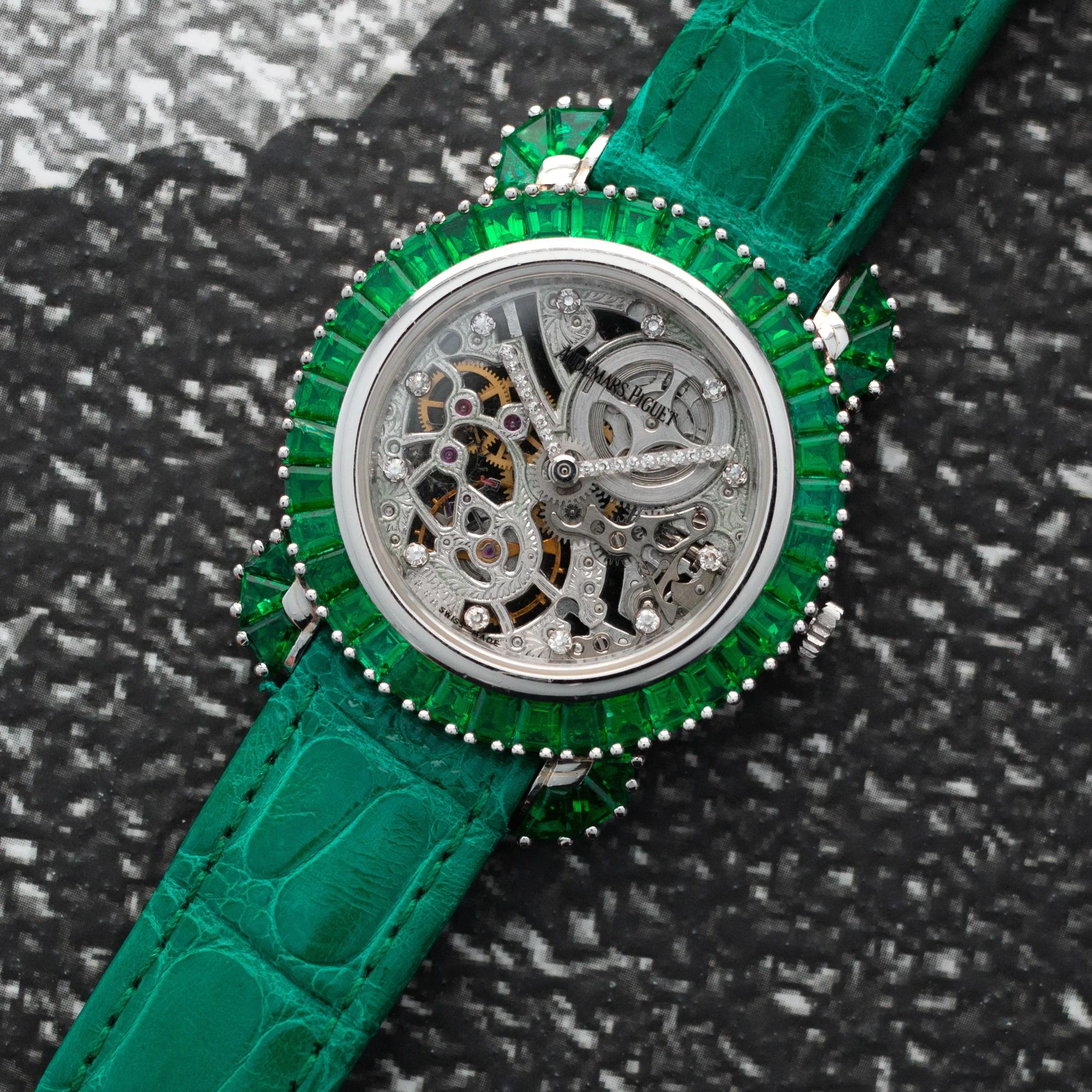 Audemars Piguet Skeletonized Emerald Diamond Watch, Piece Unique - Image 2