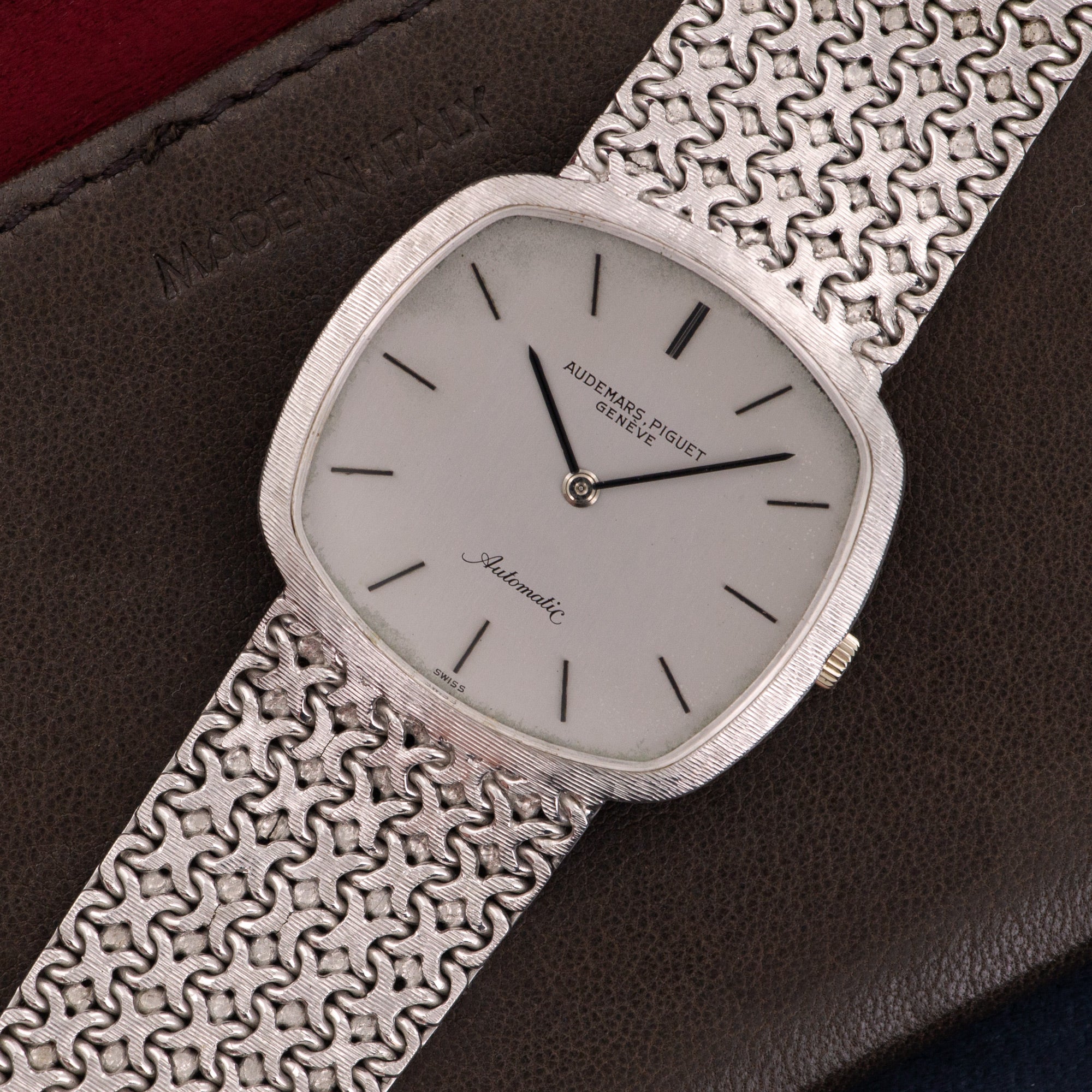 Audemars Piguet White Gold Automatic Cross Link Bracelet Watch - Image 2