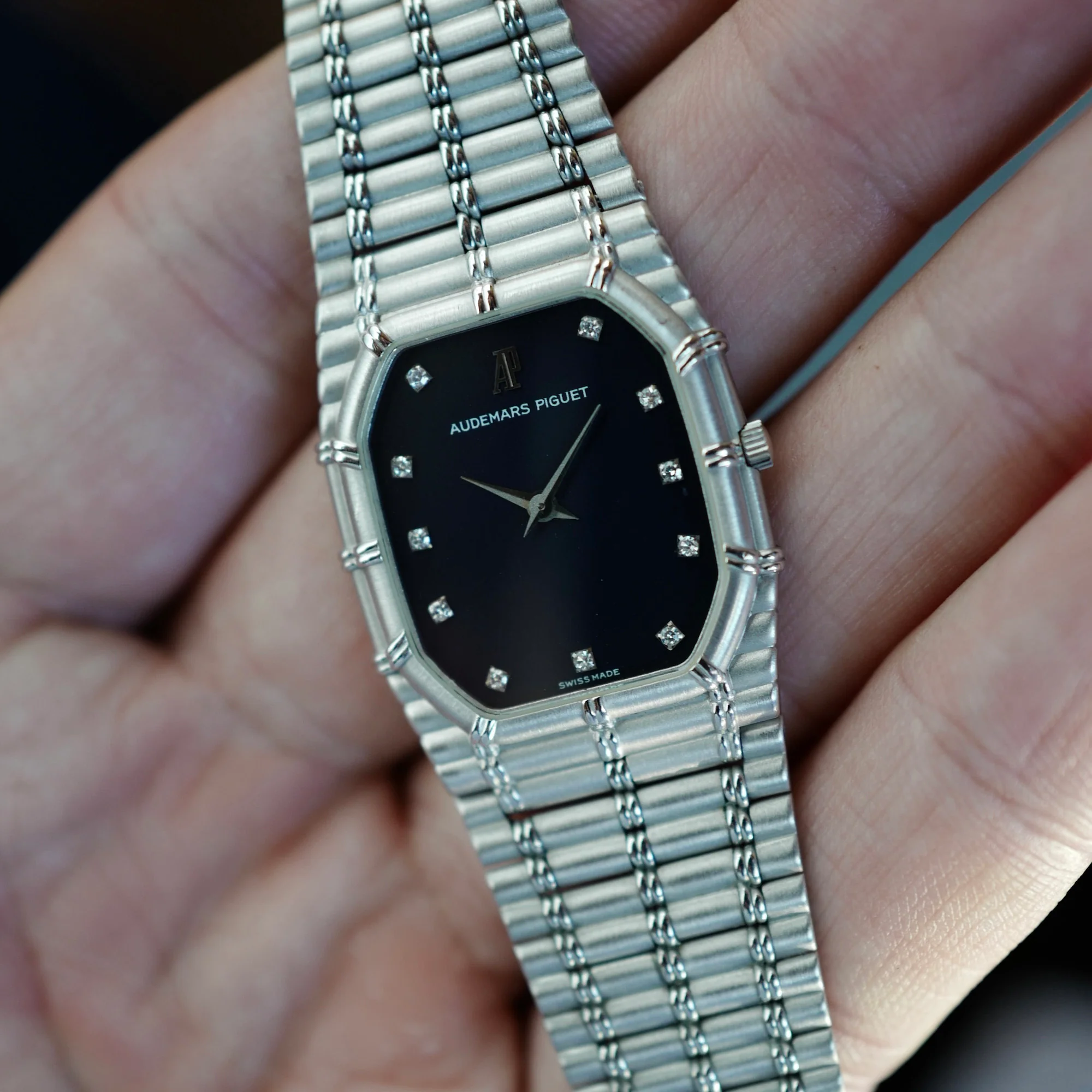 Audemars Piguet White Gold Bamboo with Blue Diamond Dial - Image 4