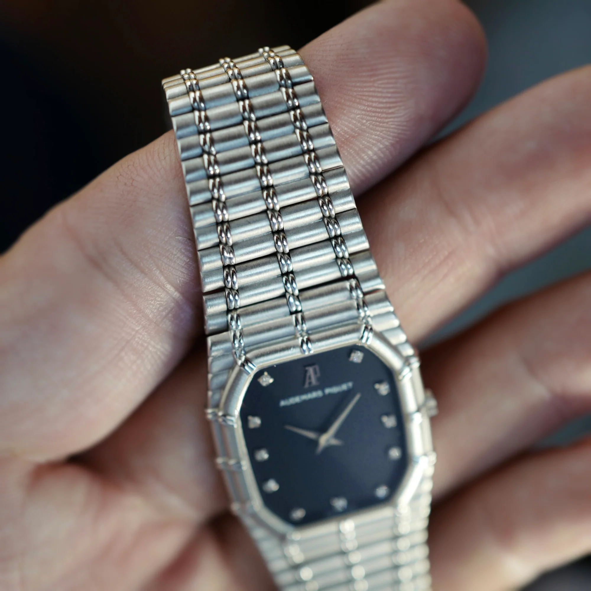 Audemars Piguet White Gold Bamboo with Blue Diamond Dial - Image 7