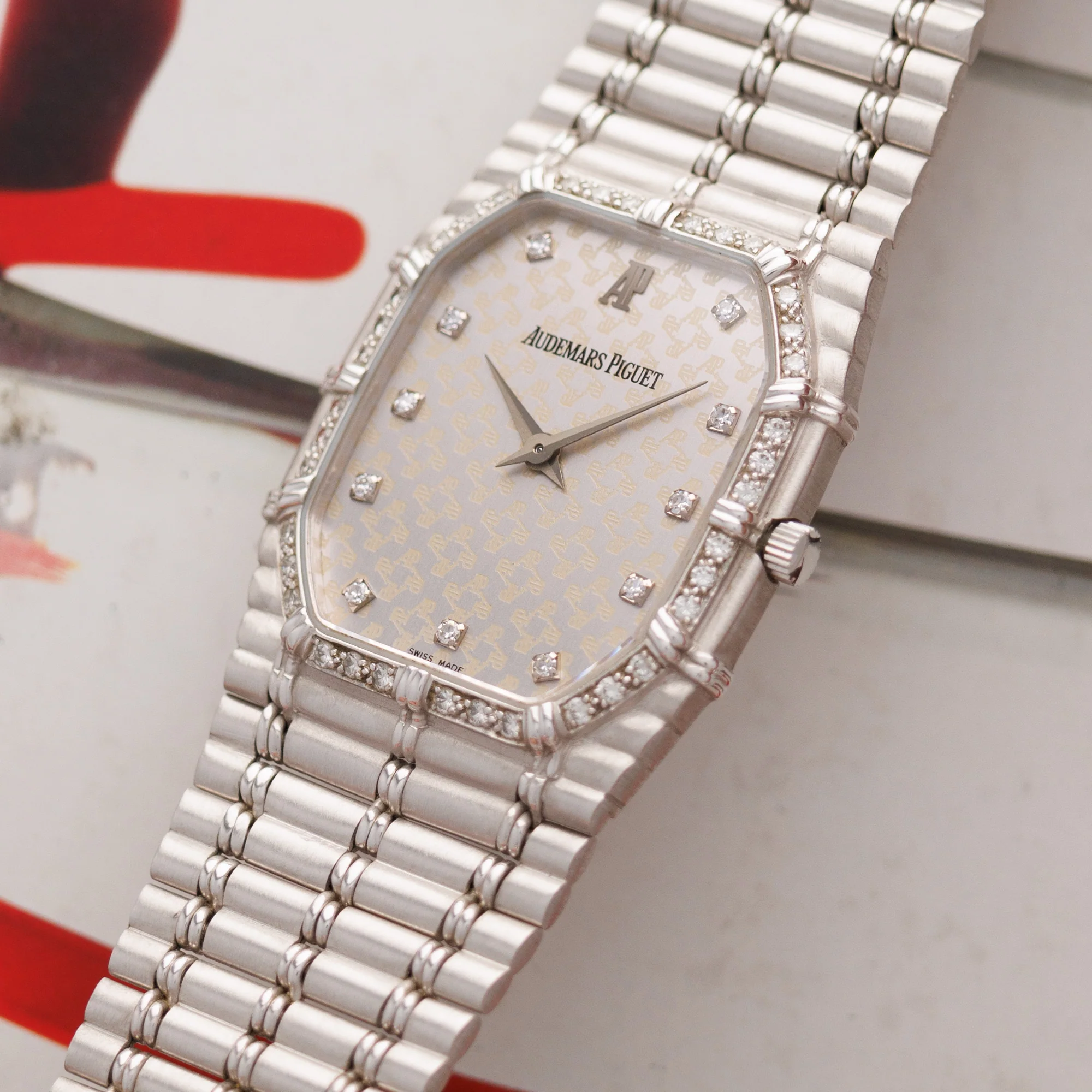 Audemars Piguet White Gold Diamond Bamboo with Geometric Logo Dial - Image 2