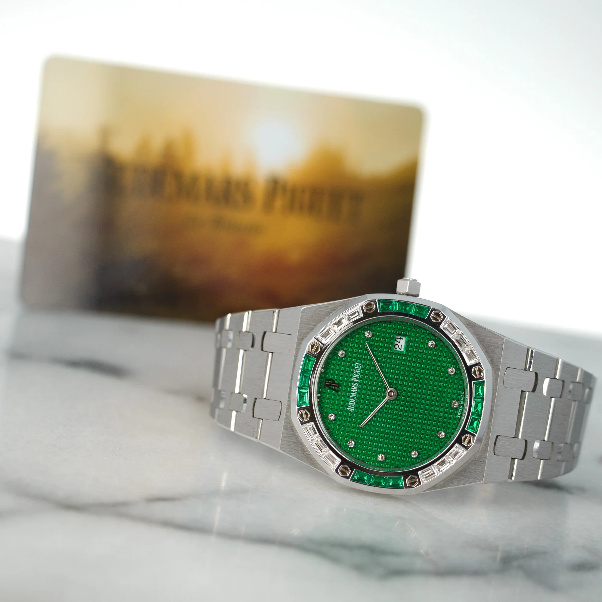 Audemars Piguet White Gold Diamond & Emerald Royal Oak Watch - Image 6