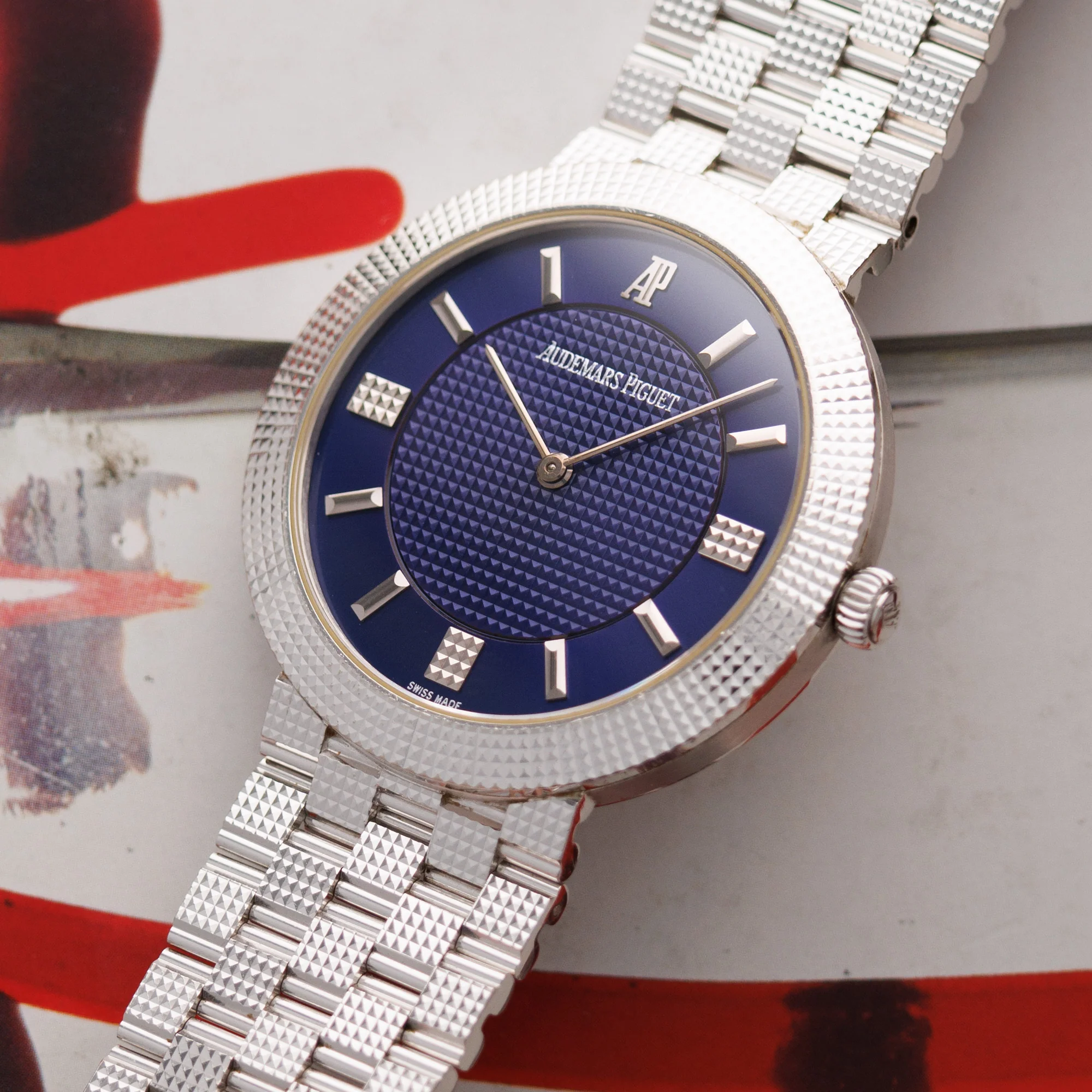 Audemars Piguet White Gold Hobnail Watch with Blue Dial - Image 2