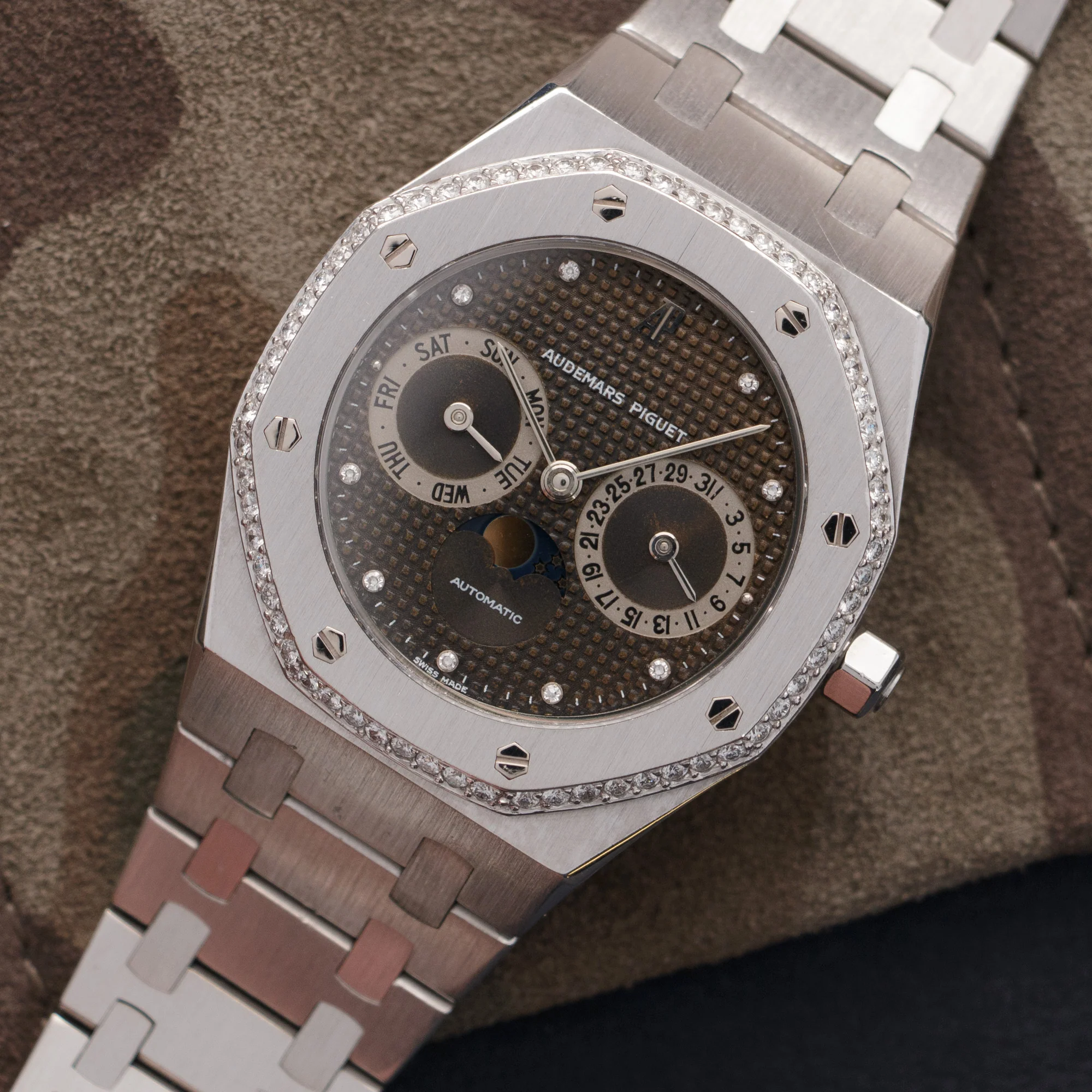 Audemars Piguet White Gold Royal Oak Day-Date Moonphase Diamond Watch - Image 2