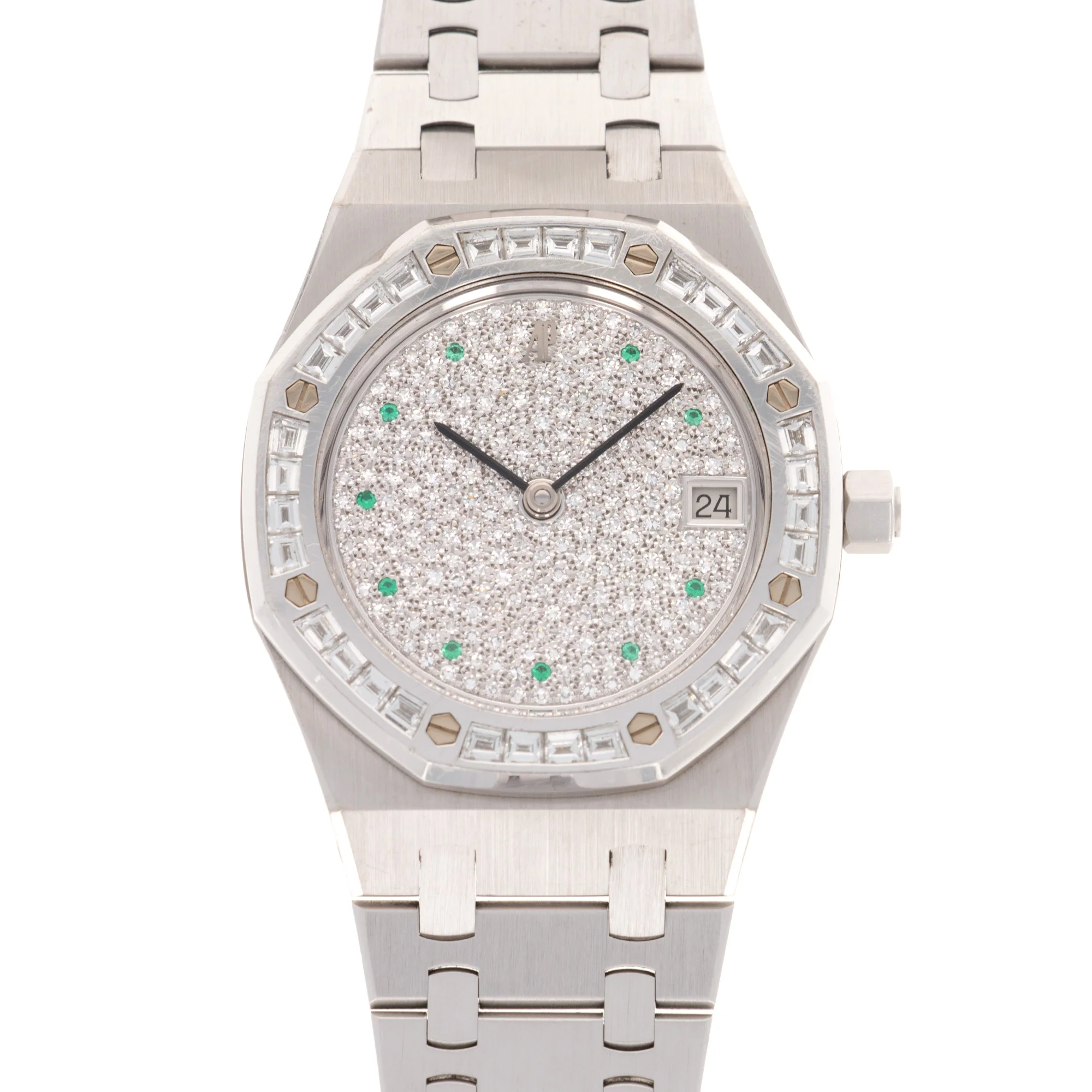 Audemars Piguet White Gold Royal Oak Diamond & Emerald Watch