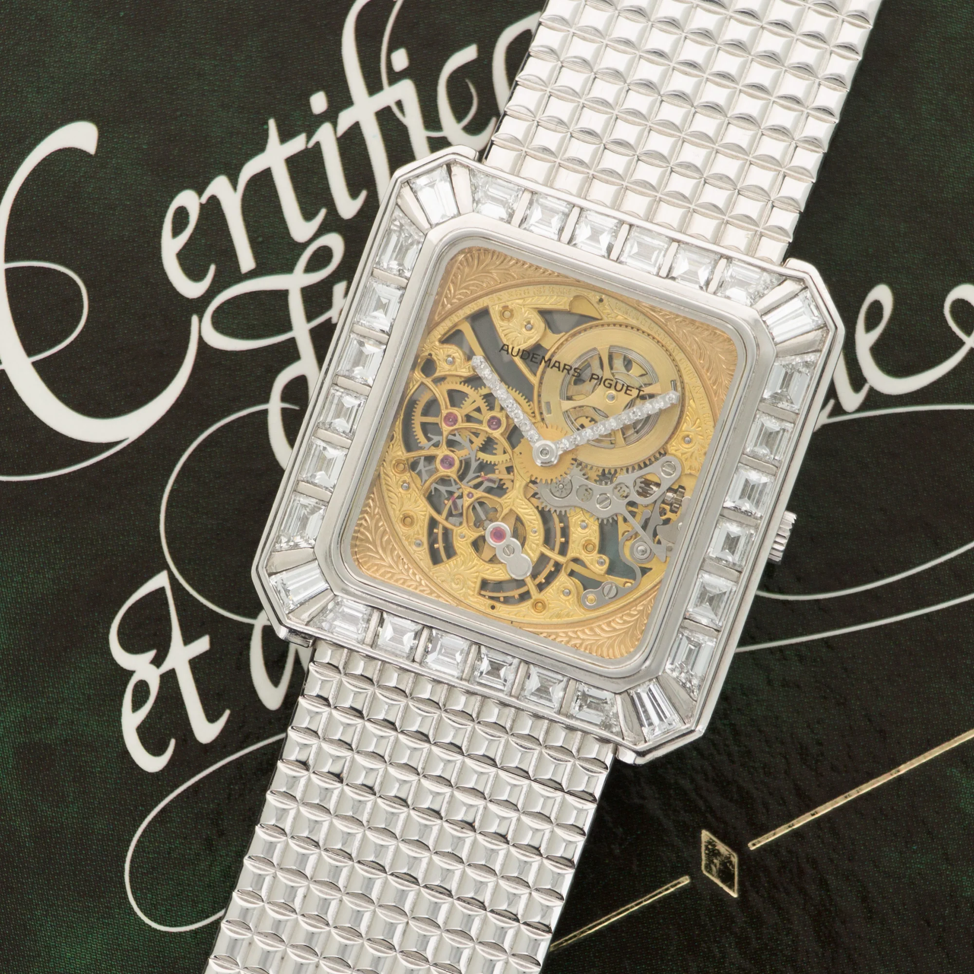 Audemars Piguet White Gold Skeletonized Baguette Diamond Watch - Image 2