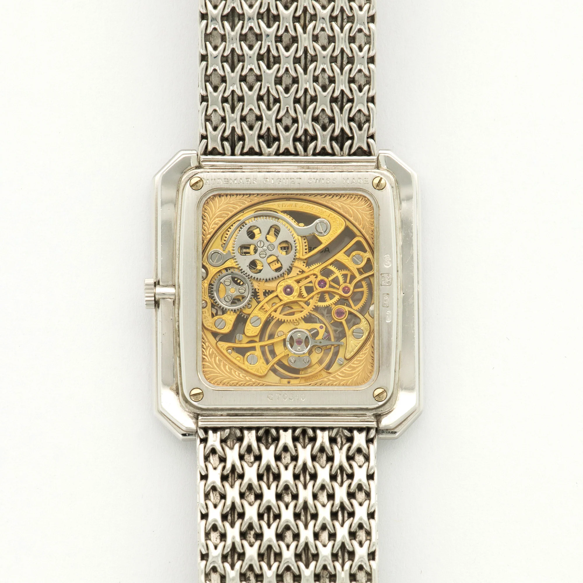 Audemars Piguet White Gold Skeletonized Baguette Diamond Watch - Image 3