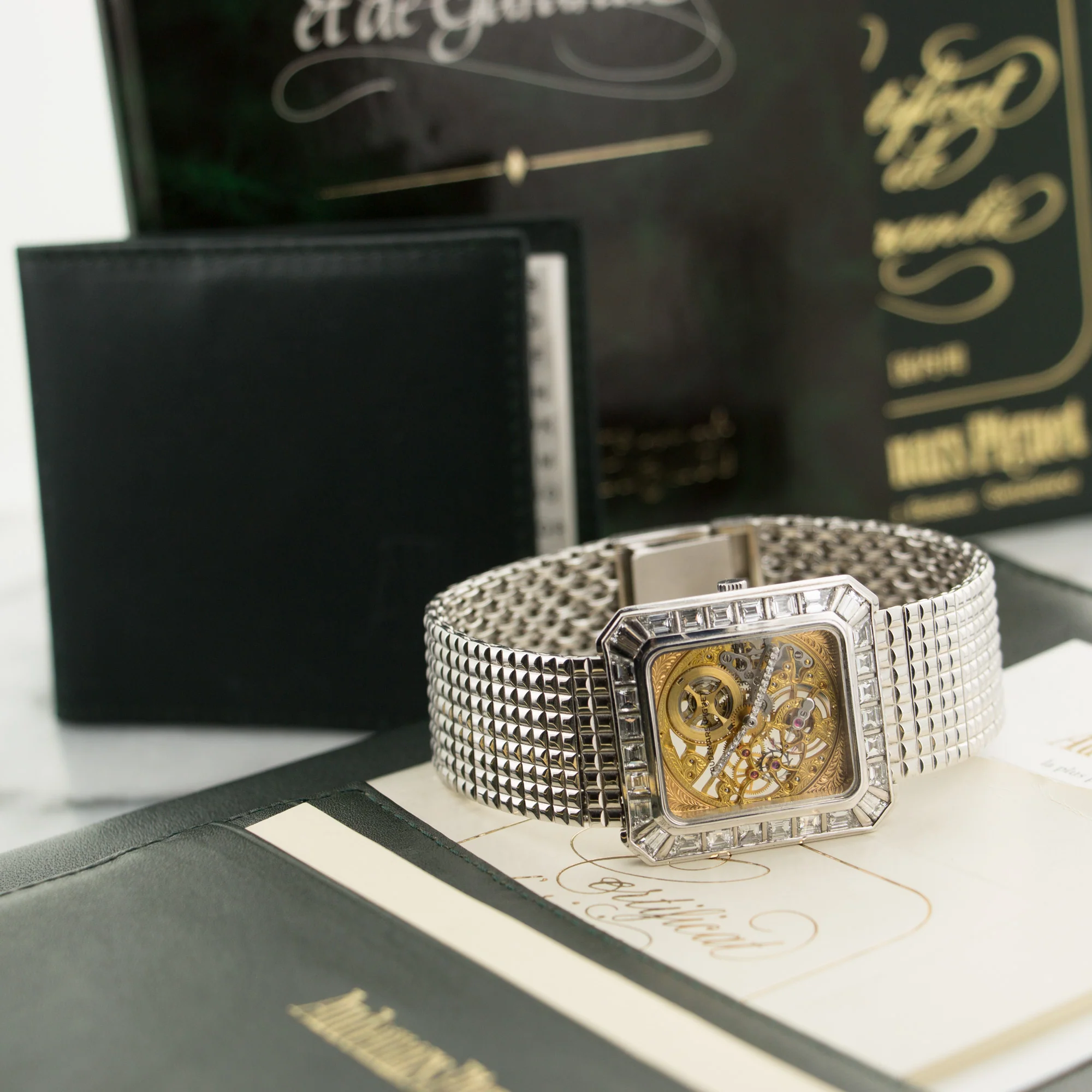 Audemars Piguet White Gold Skeletonized Baguette Diamond Watch - Image 5
