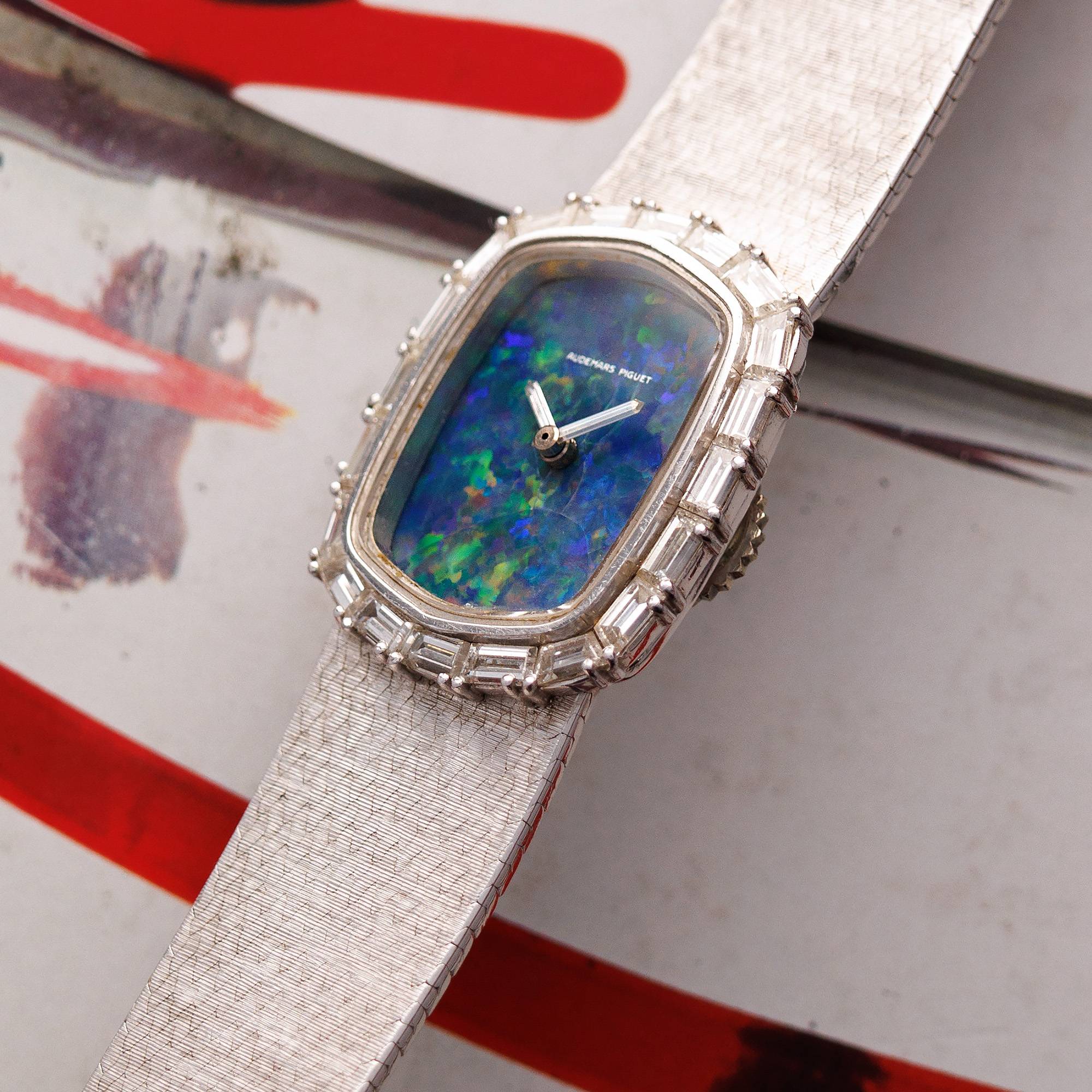 Audemars Piguet White Gold Watch with Opal Dial, Baguette Bezel and Baguette Hands - Image 2