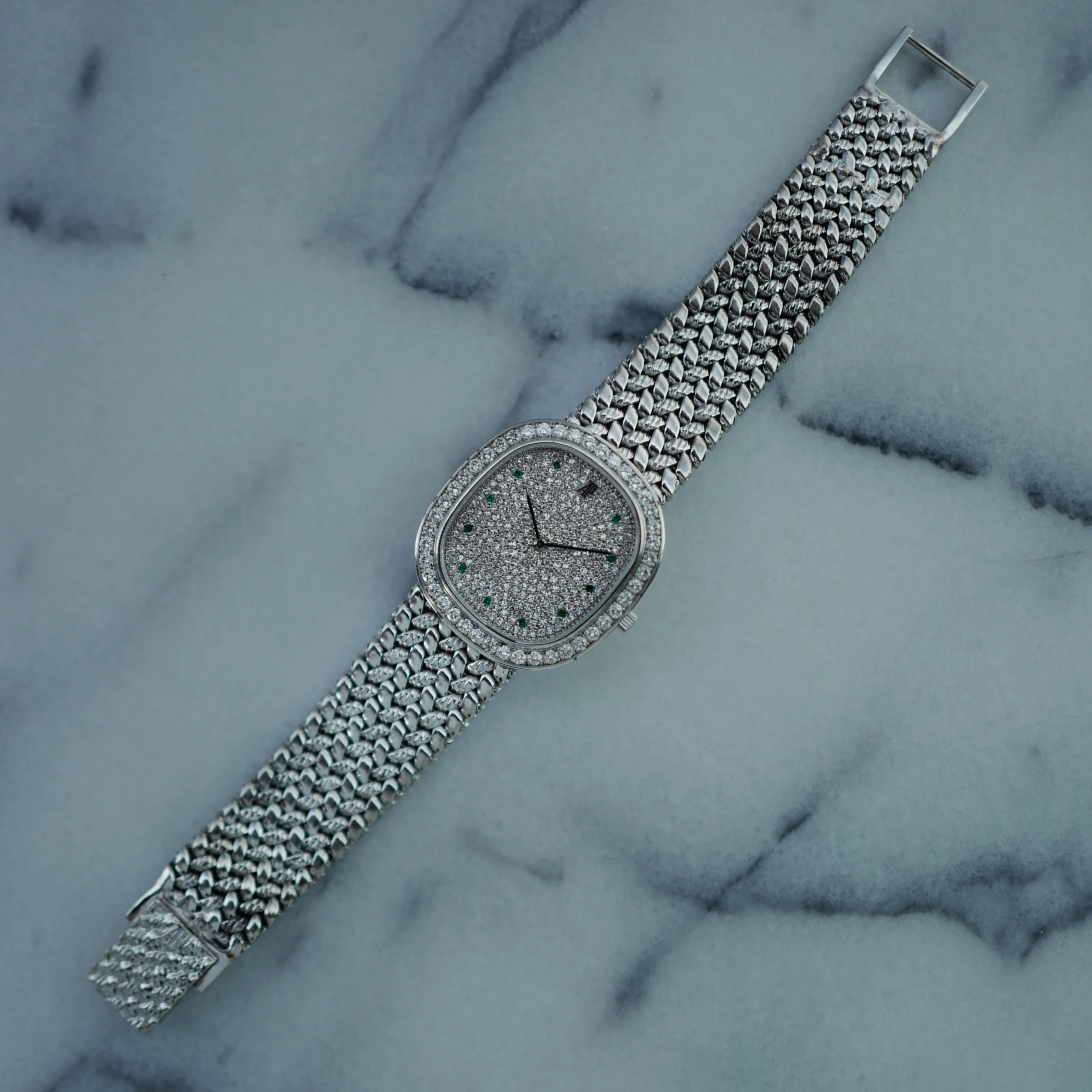 Audemars Piguet White Gold Watch with Pave Diamonds and Emeralds - Image 5