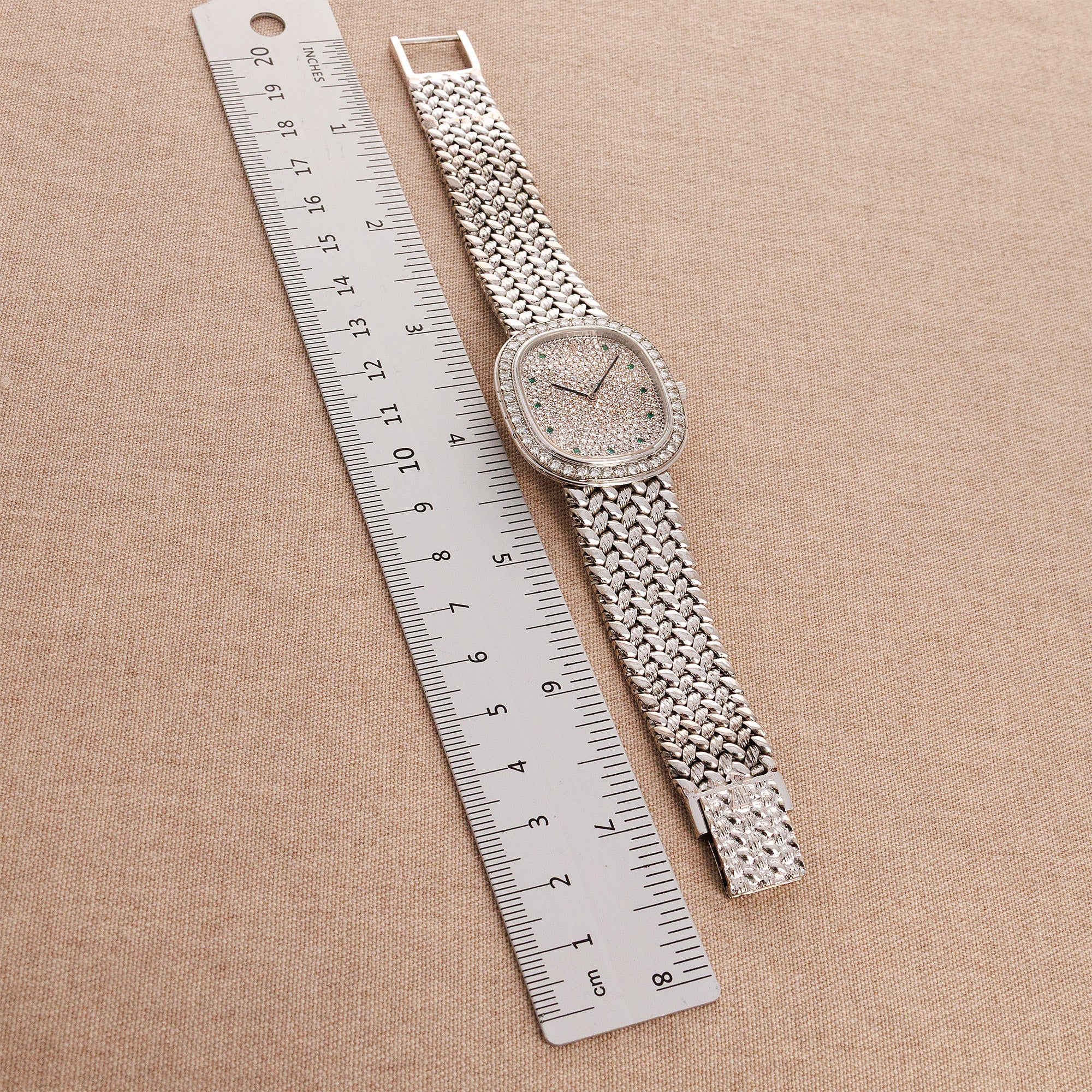 Audemars Piguet White Gold Watch with Pave Diamonds and Emeralds - Image 8