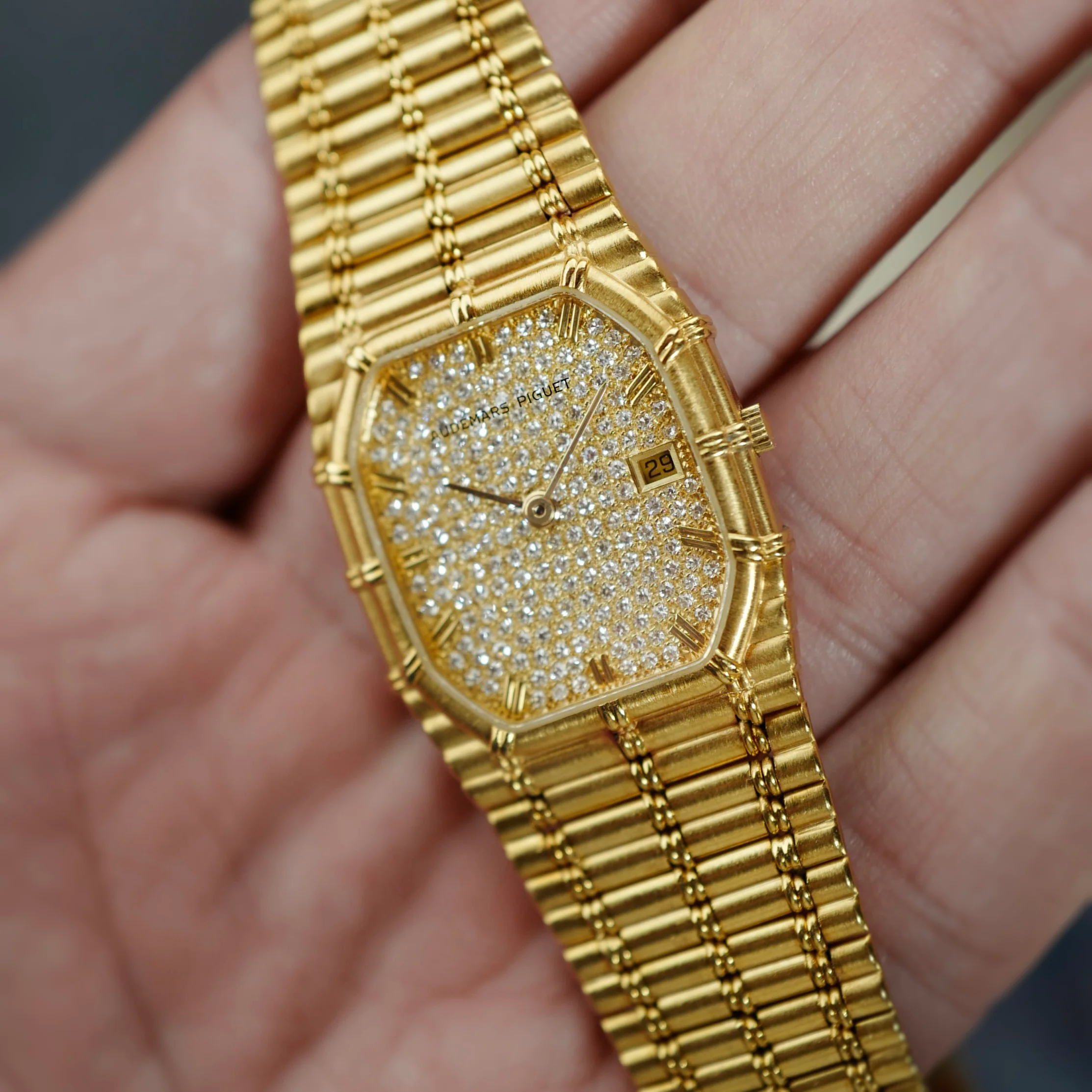 Audemars Piguet Yellow Gold Bamboo Pave Automatic (New Arrival) - Image 2