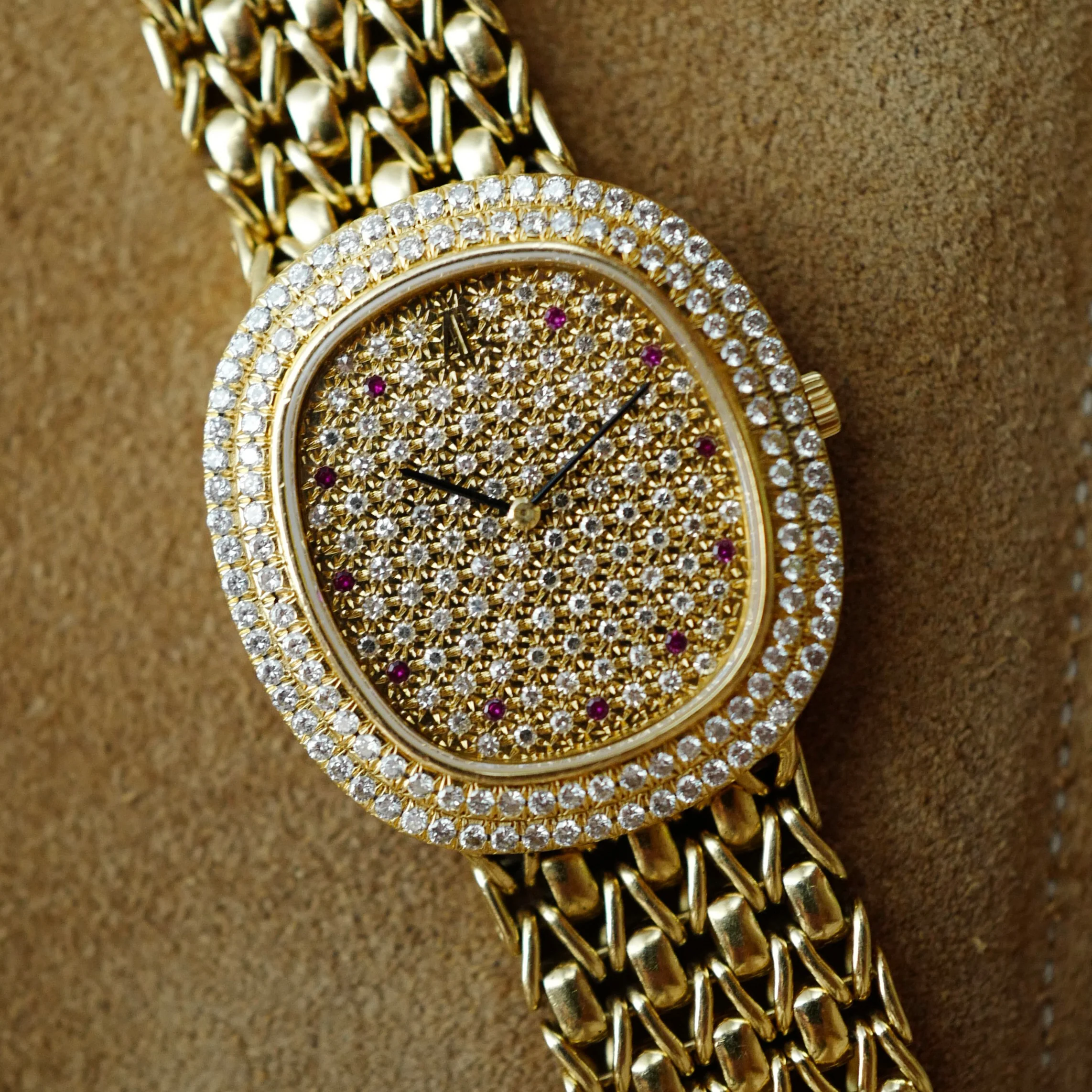 Audemars Piguet Yellow Gold Bracelet Watch with Pave Diamond & Ruby Dial - Image 2