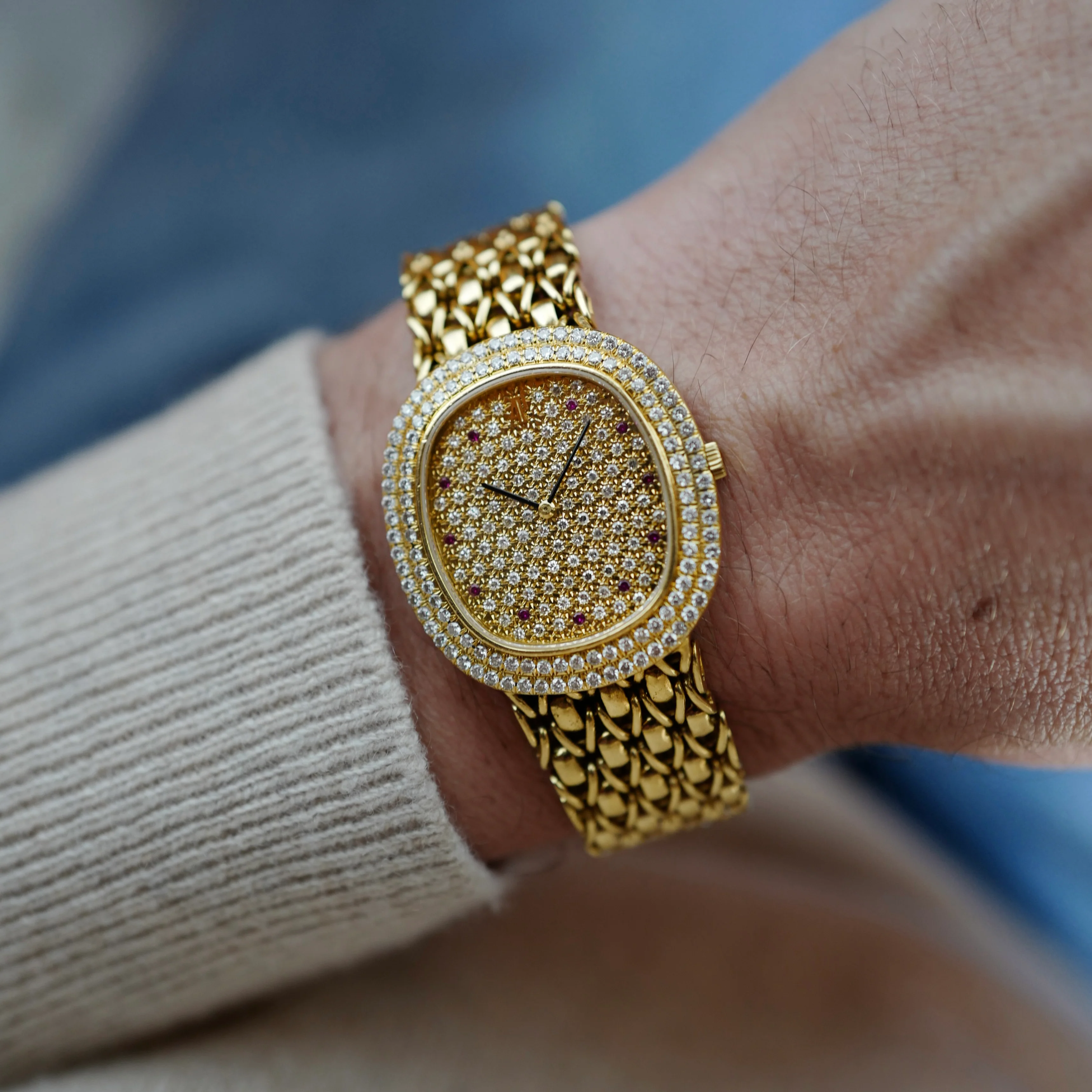 Audemars Piguet Yellow Gold Bracelet Watch with Pave Diamond & Ruby Dial - Image 3