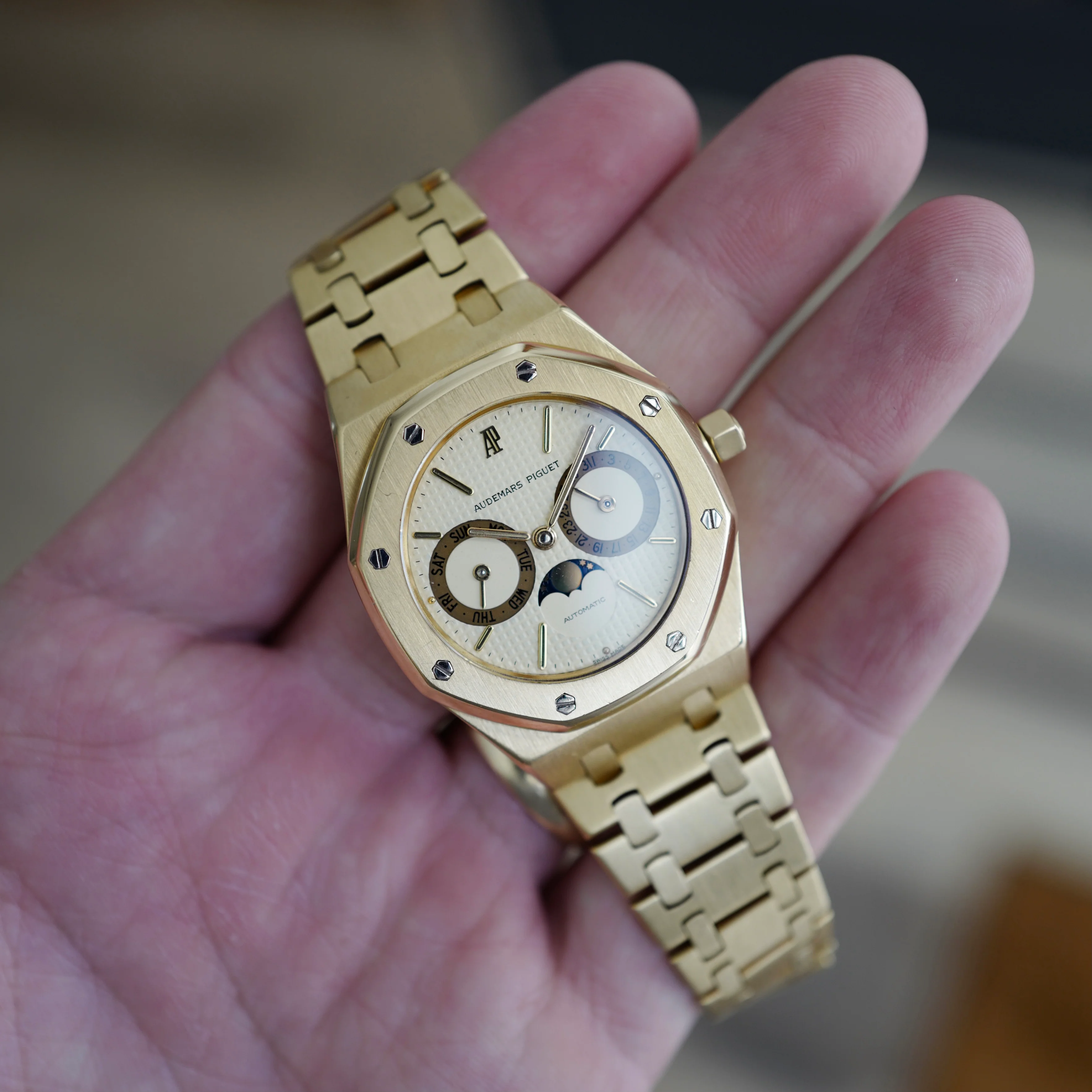 Audemars Piguet Yellow Gold, Day-Date, Moonphase Royal Oak Watch Ref 25594 - Image 7