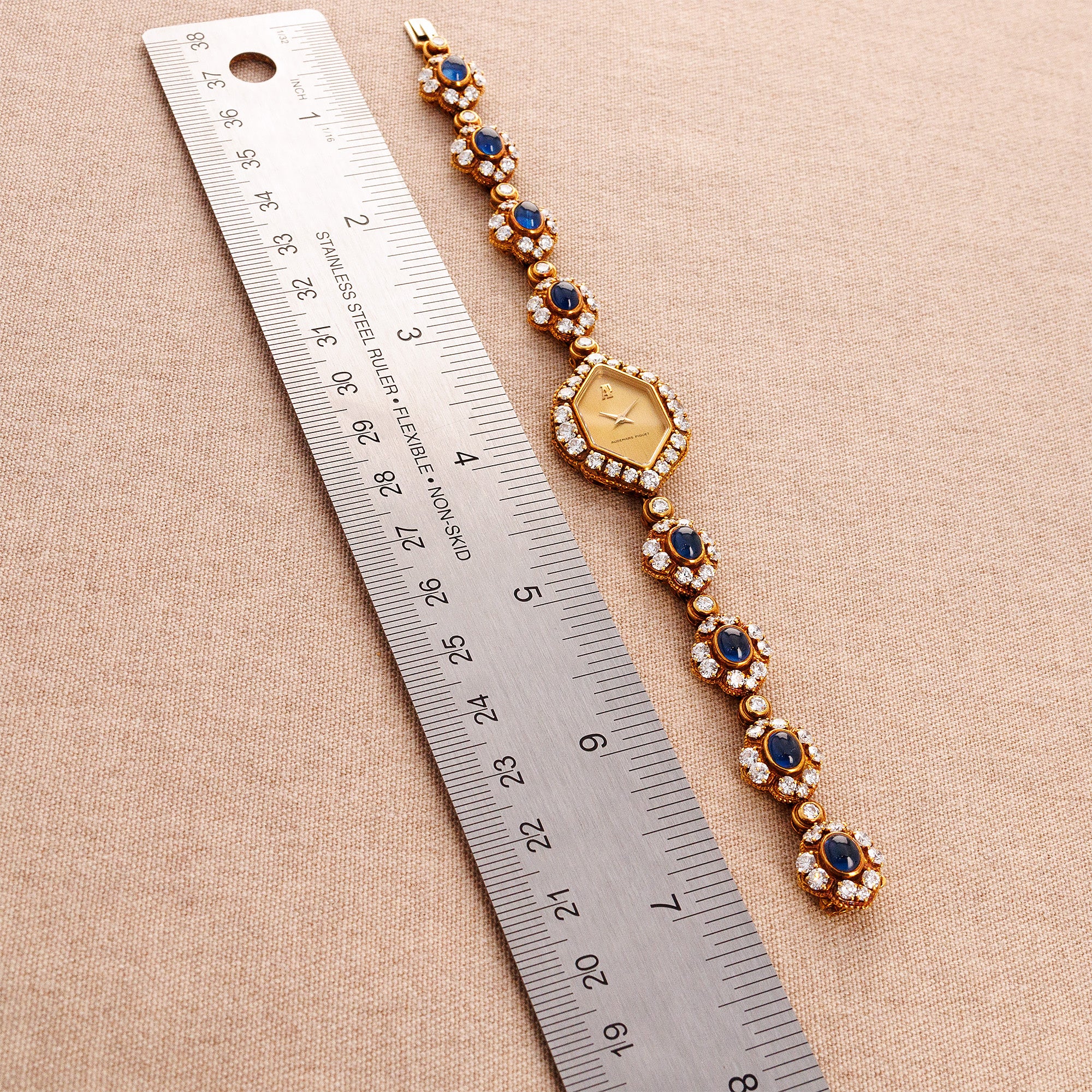 Audemars Piguet Yellow Gold Diamond and Sapphire Bracelet Watch - Image 3