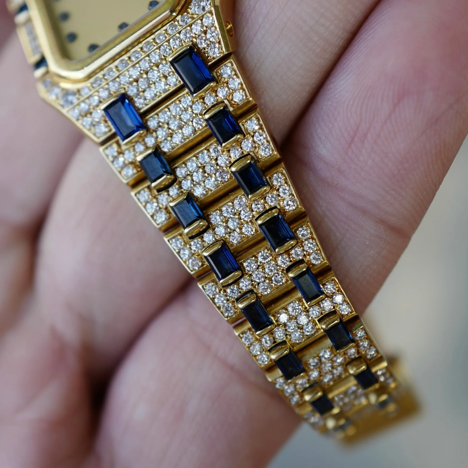 Audemars Piguet Yellow Gold Diamond & Sapphire Rectangular Royal Oak Watch - Image 5