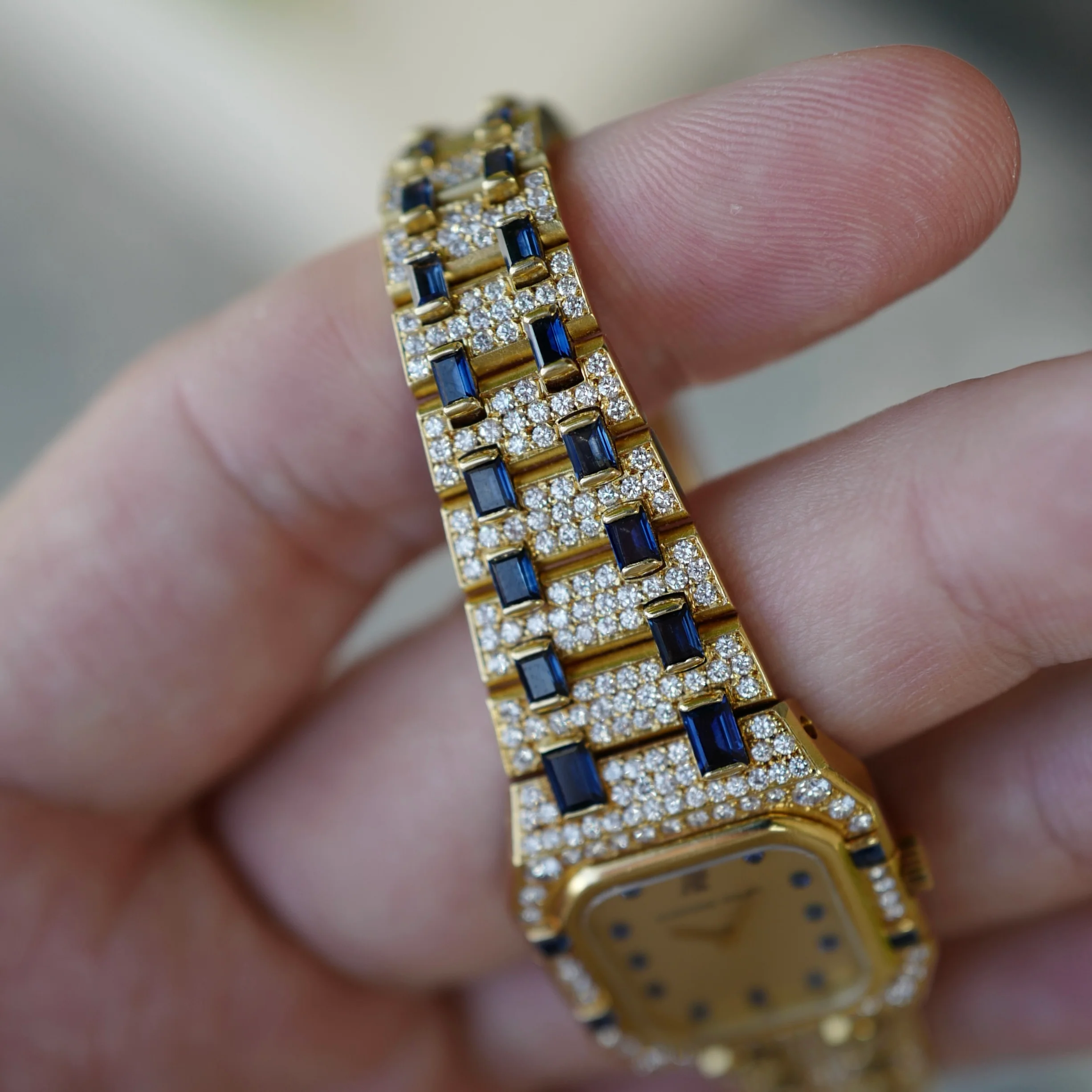 Audemars Piguet Yellow Gold Diamond & Sapphire Rectangular Royal Oak Watch - Image 6