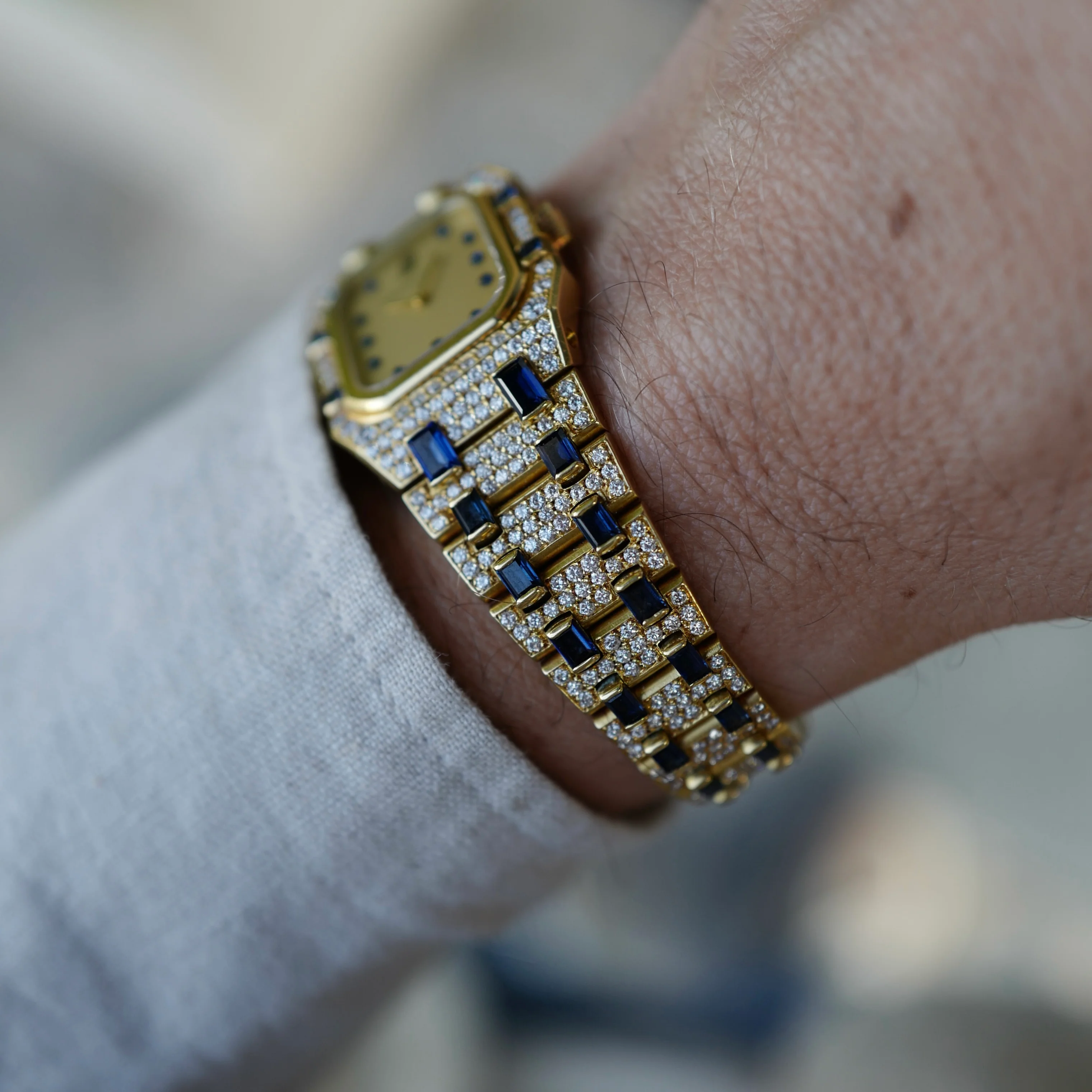 Audemars Piguet Yellow Gold Diamond & Sapphire Rectangular Royal Oak Watch - Image 9