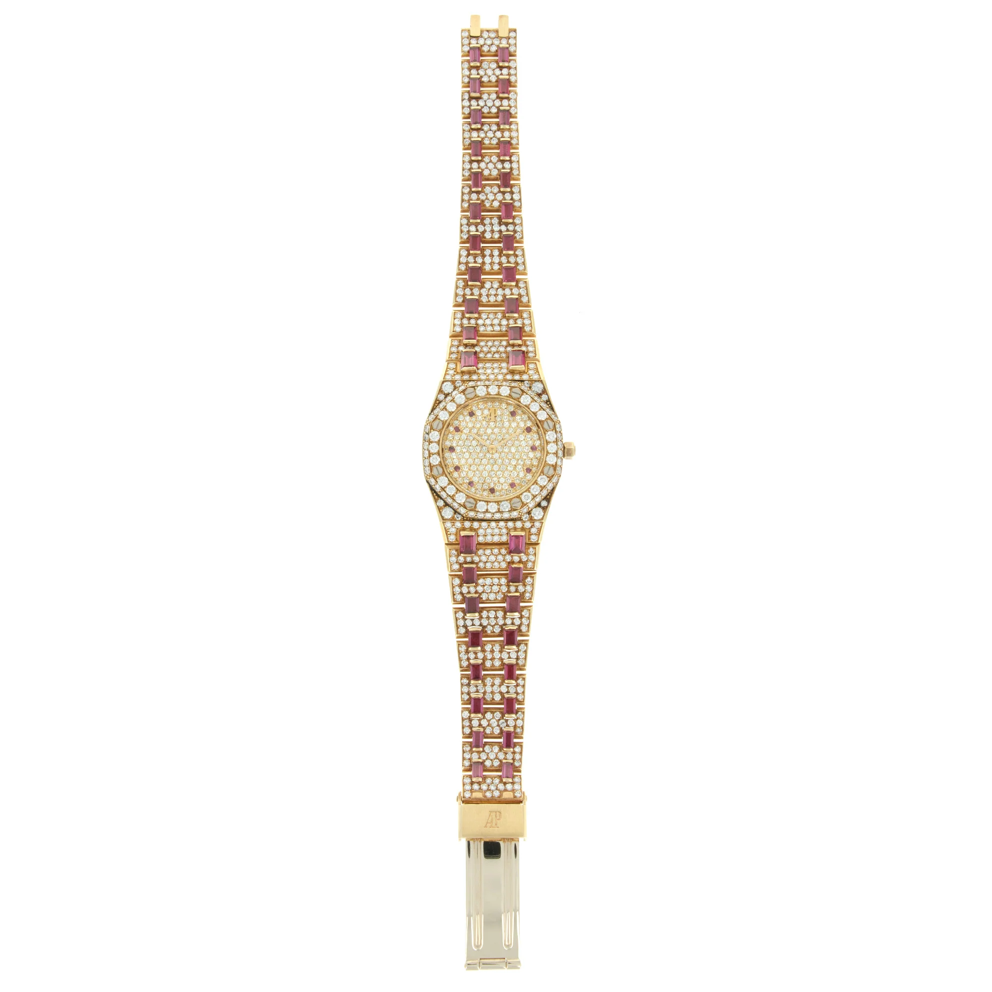 Audemars Piguet Yellow Gold Royal Oak Diamond Ruby Watch - Image 3