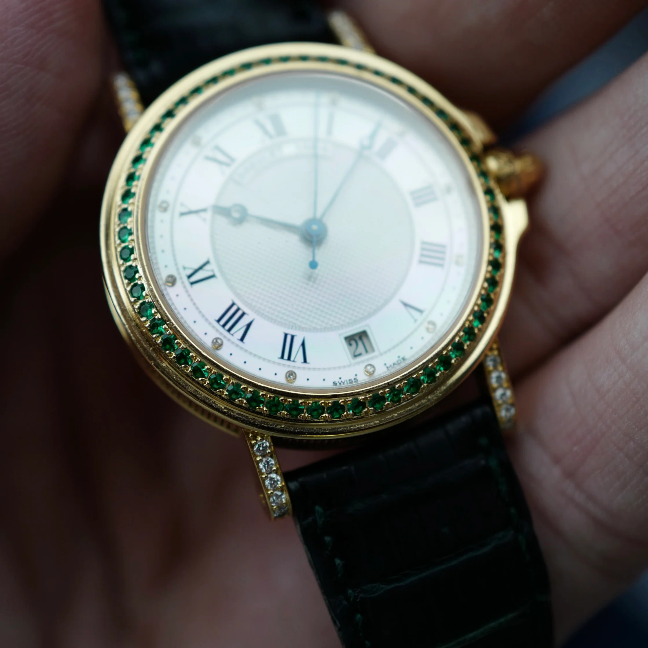 Breguet Yellow Gold Emerald & Diamond Watch (New Arrival) - Image 3