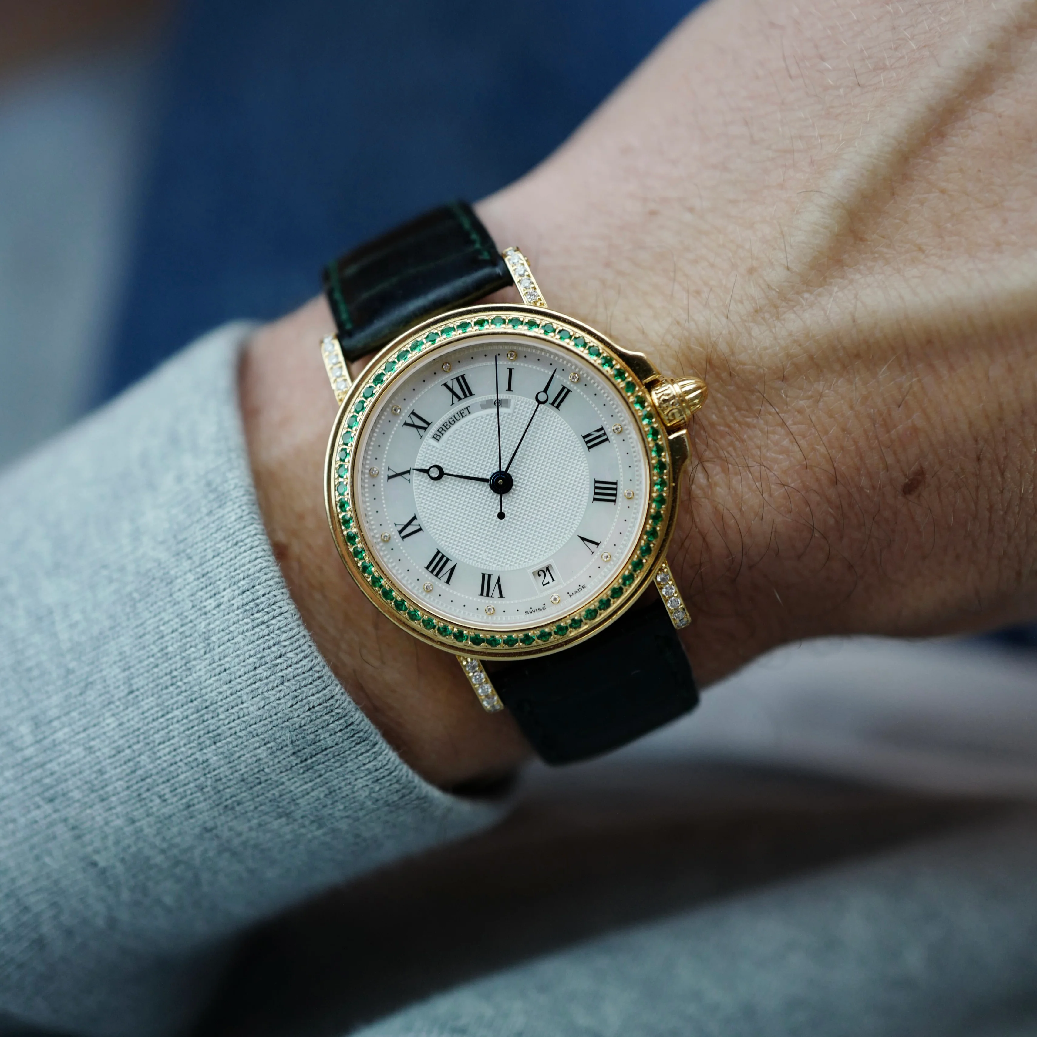 Breguet Yellow Gold Emerald & Diamond Watch (New Arrival) - Image 4
