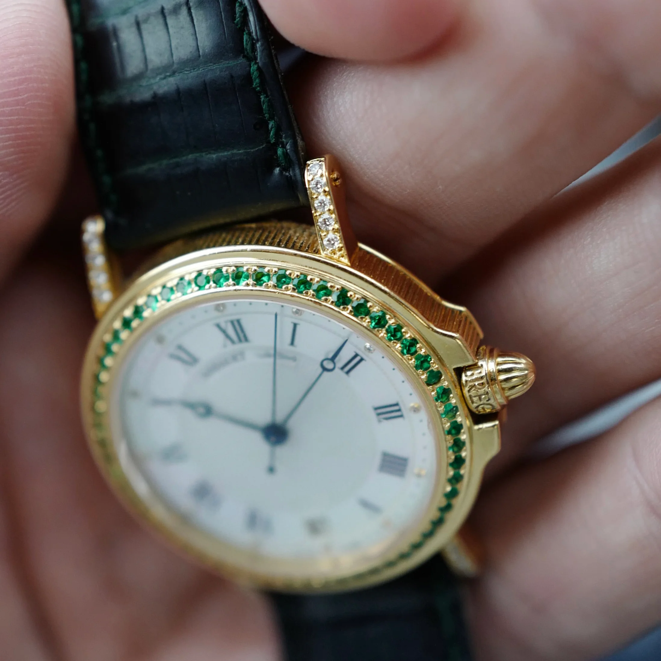 Breguet Yellow Gold Emerald & Diamond Watch (New Arrival) - Image 8