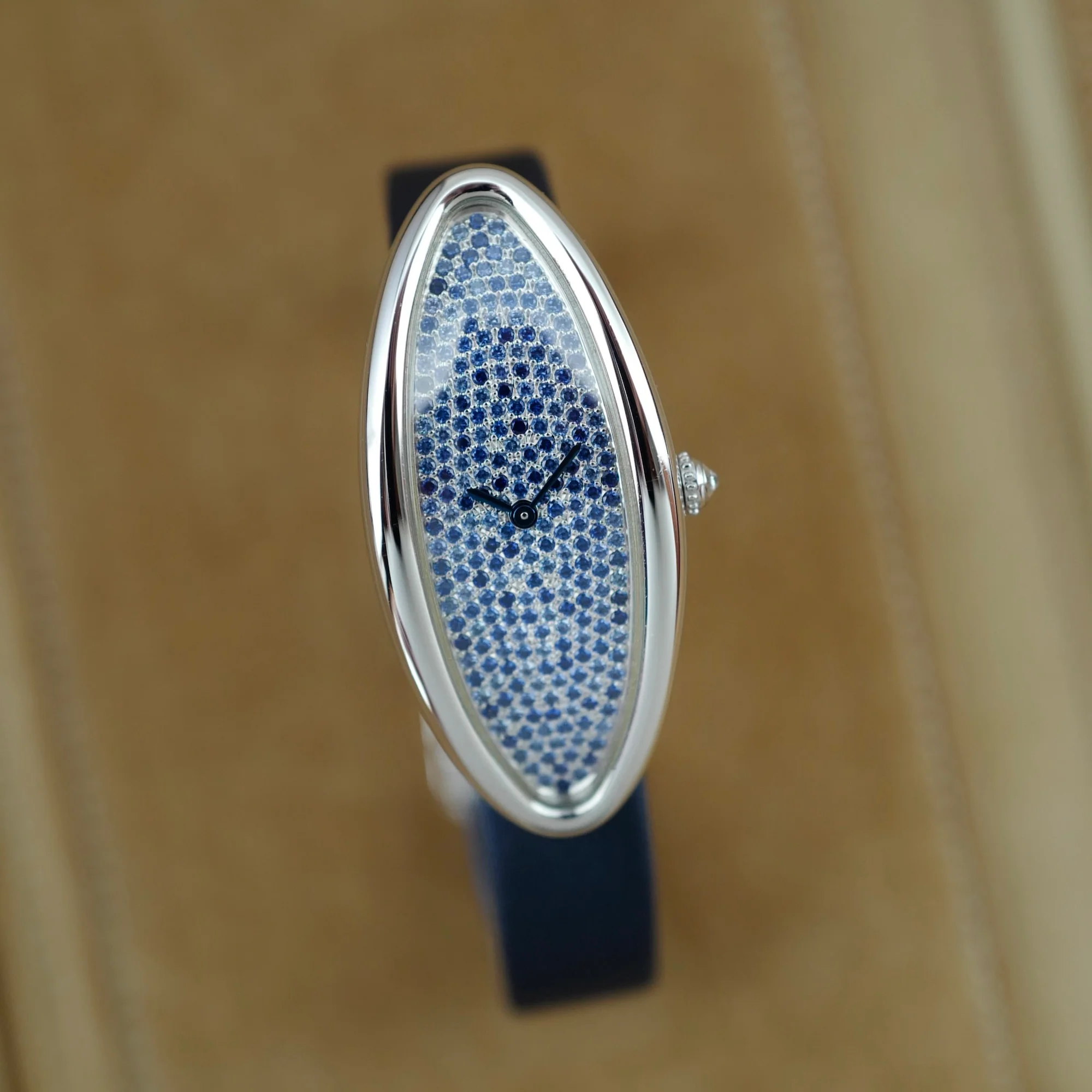 Carter White Gold Baignoire Allongee with Diamond and Sapphire Pave Dial Ref. 2514 - Image 2