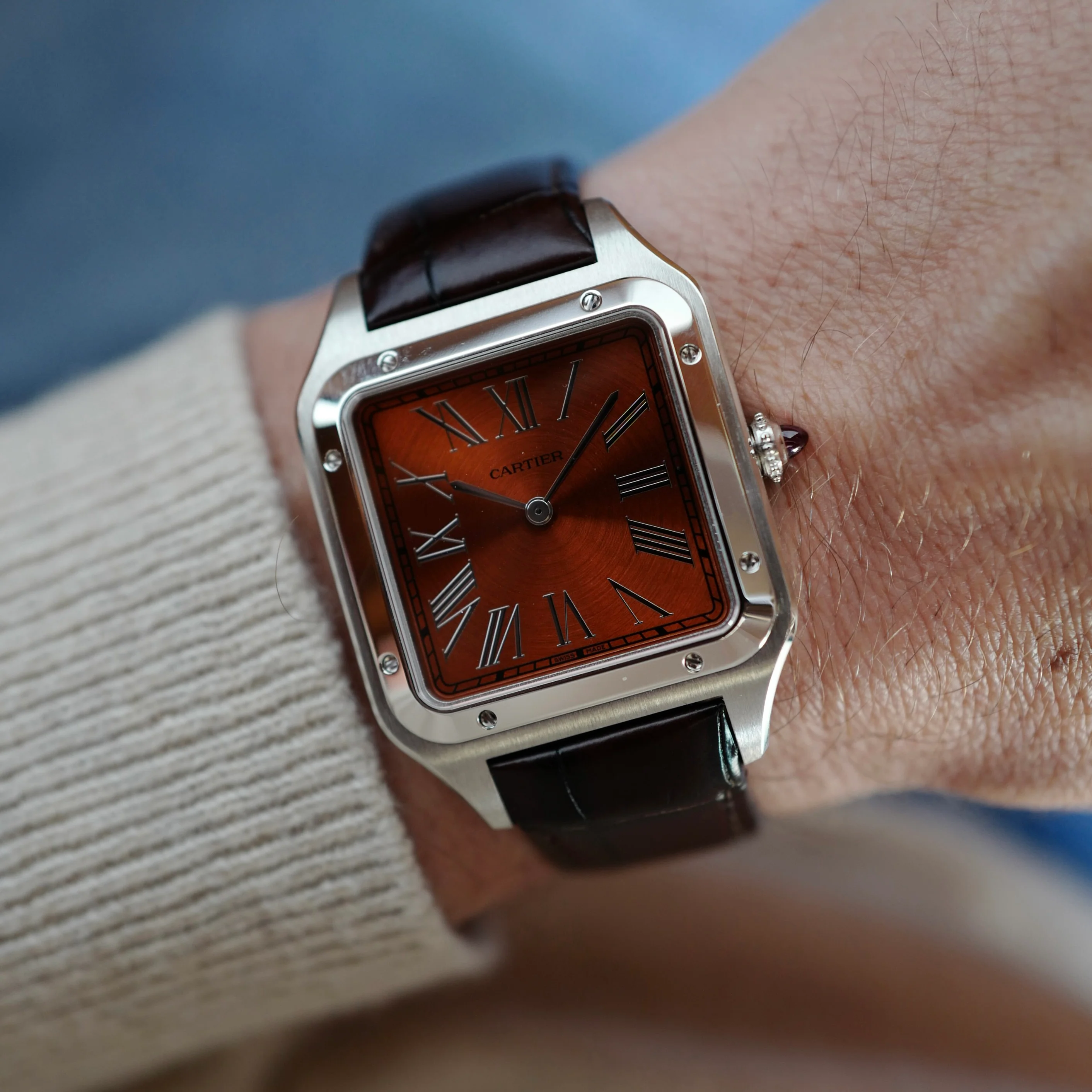 Cartier Platinum Santos Dumont Ref. WGSA0113 Complete Set with Orange Dial (New Arrival) - Image 2