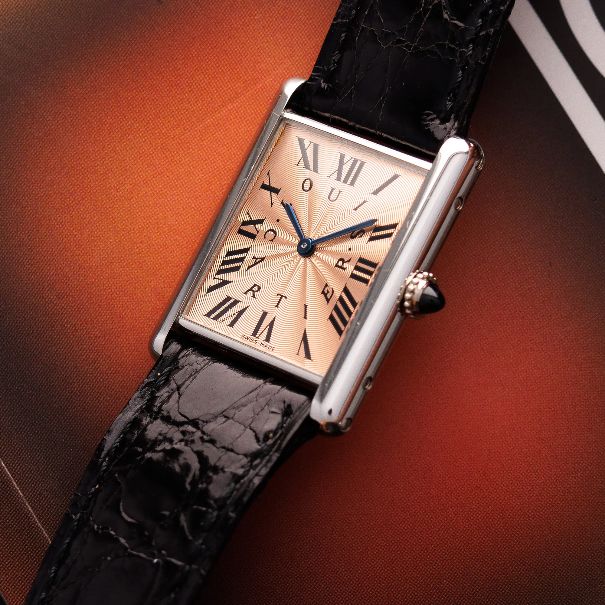 Cartier Platinum Tank Watch Ref. 1601 with Rare Salmon Dial, Edition of 70 - Image 2