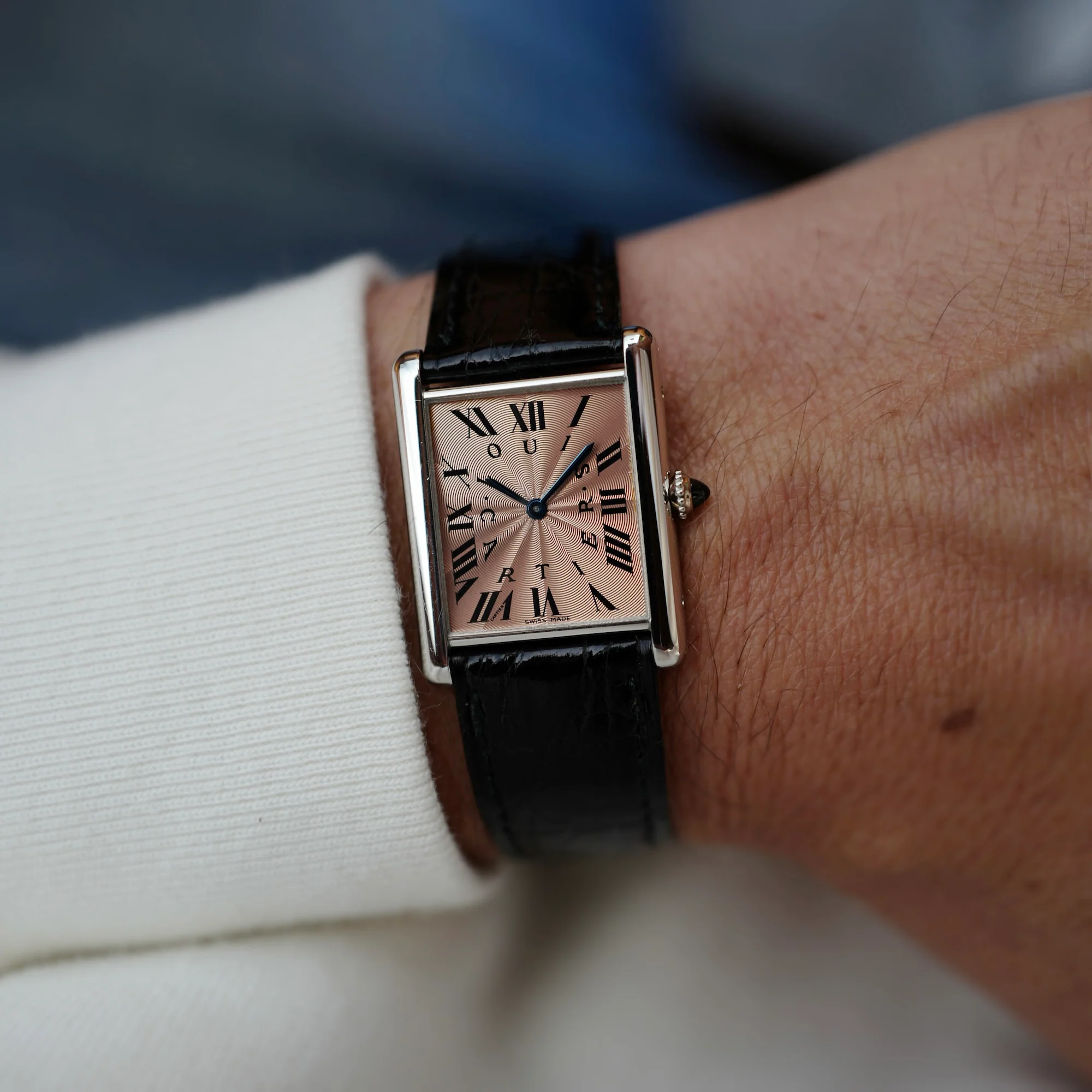 Cartier Platinum Tank Watch Ref. 1601 with Rare Salmon Dial, Edition of 70 - Image 3