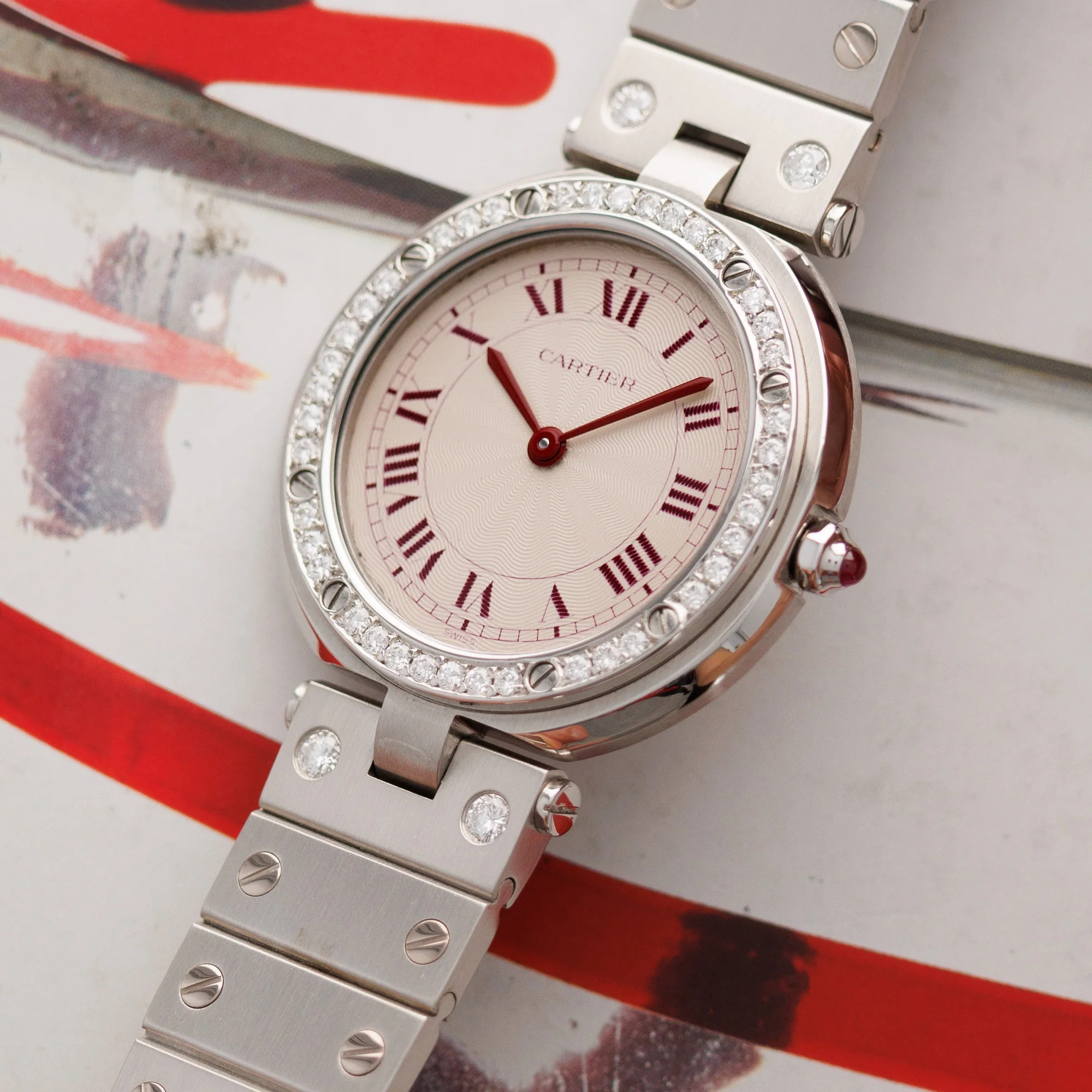 Cartier Platinum VLC Watch with Original Red Dial - Image 2