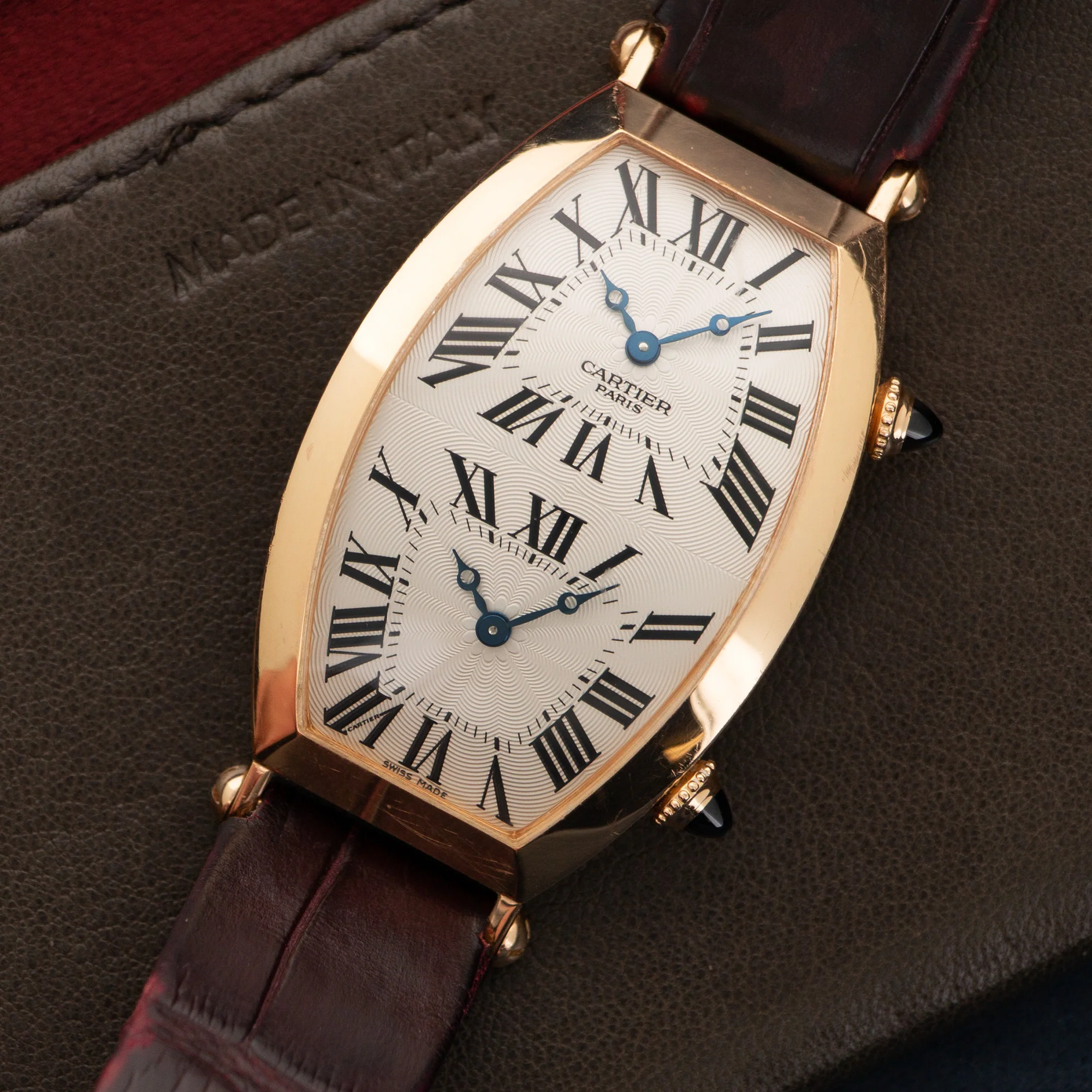 Cartier Rose Gold Tonneau Dual Time Zone Watch - Image 2