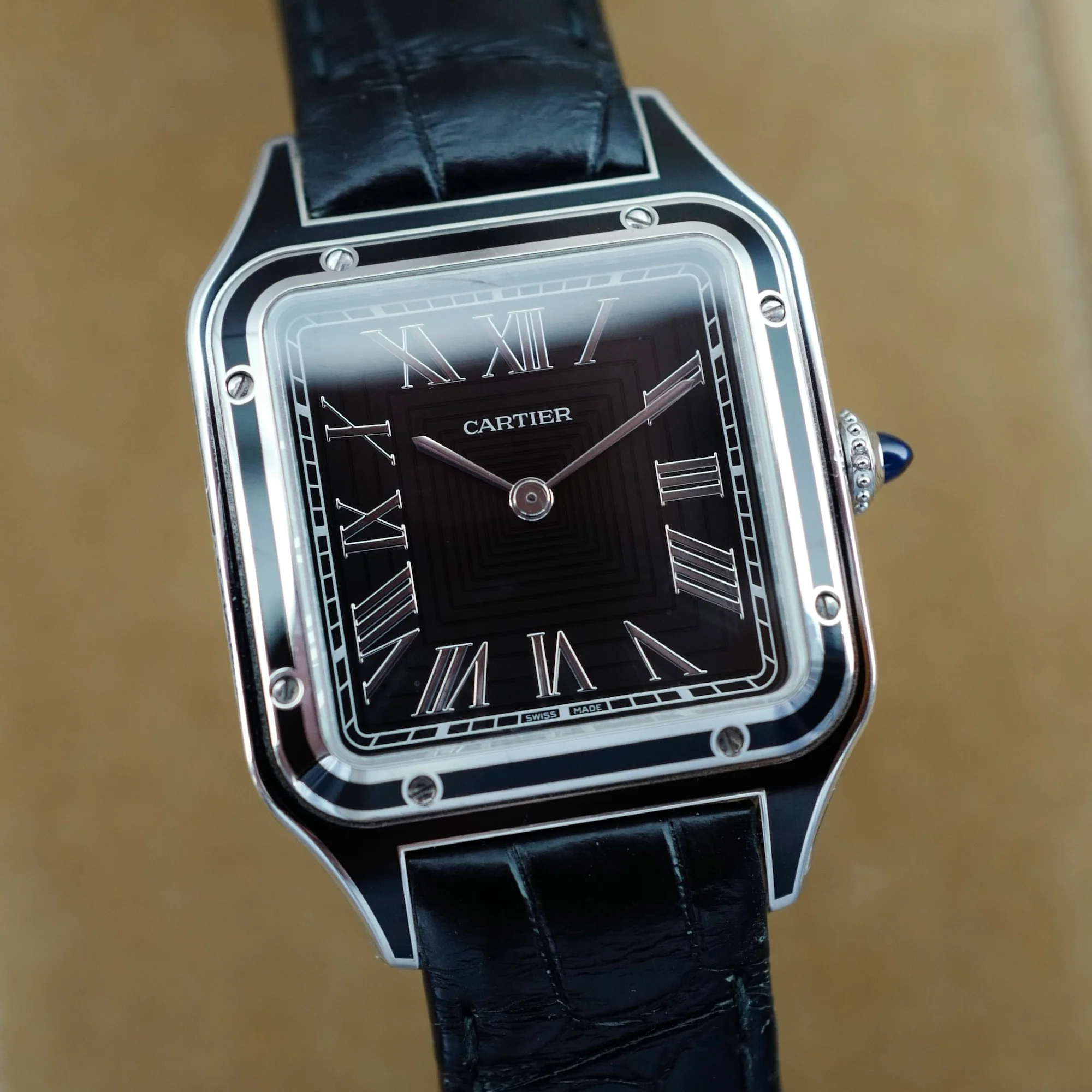 Cartier Steel Santos Dumont Black Enamel Ref. WSSA0046 - Image 2