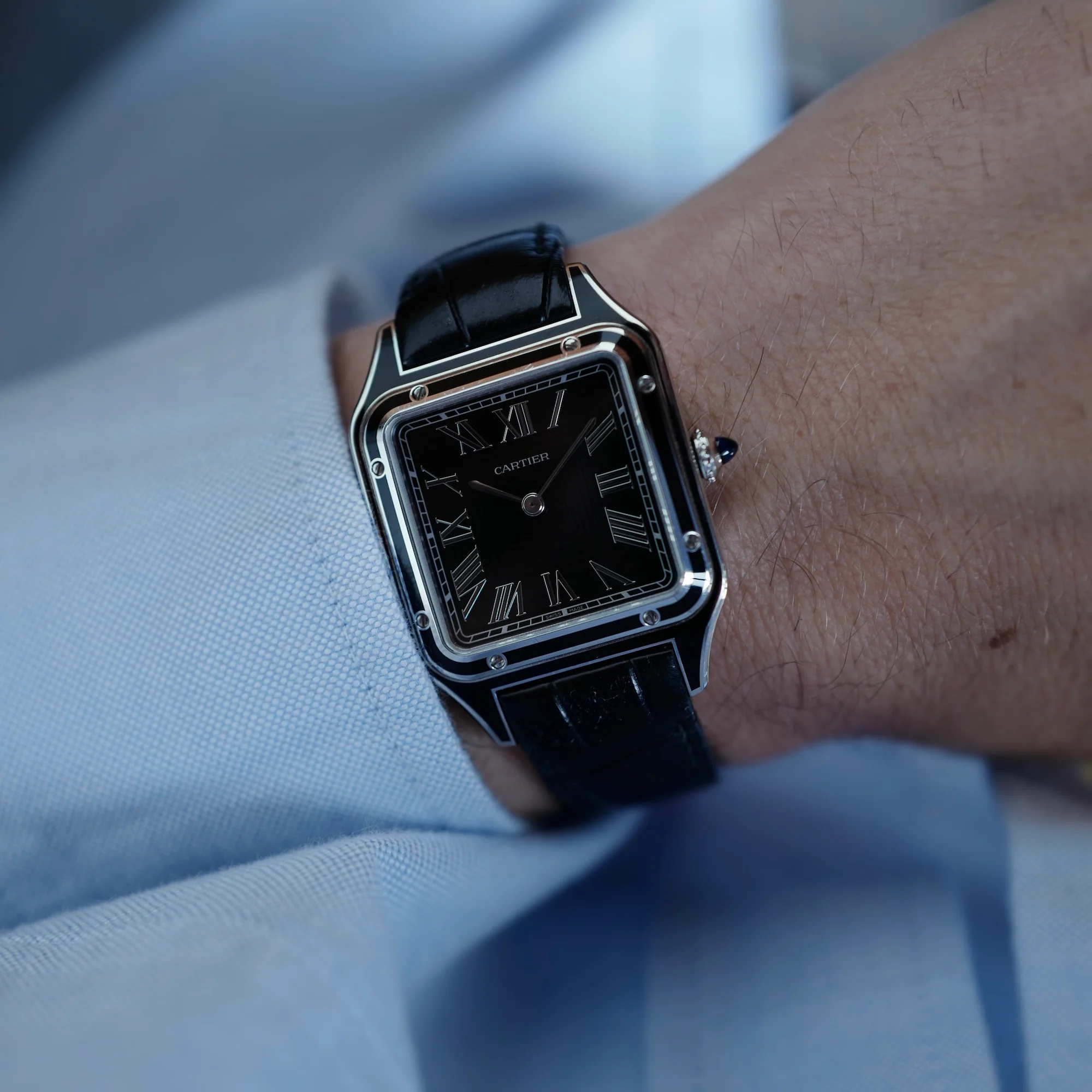 Cartier Steel Santos Dumont Black Enamel Ref. WSSA0046 - Image 3