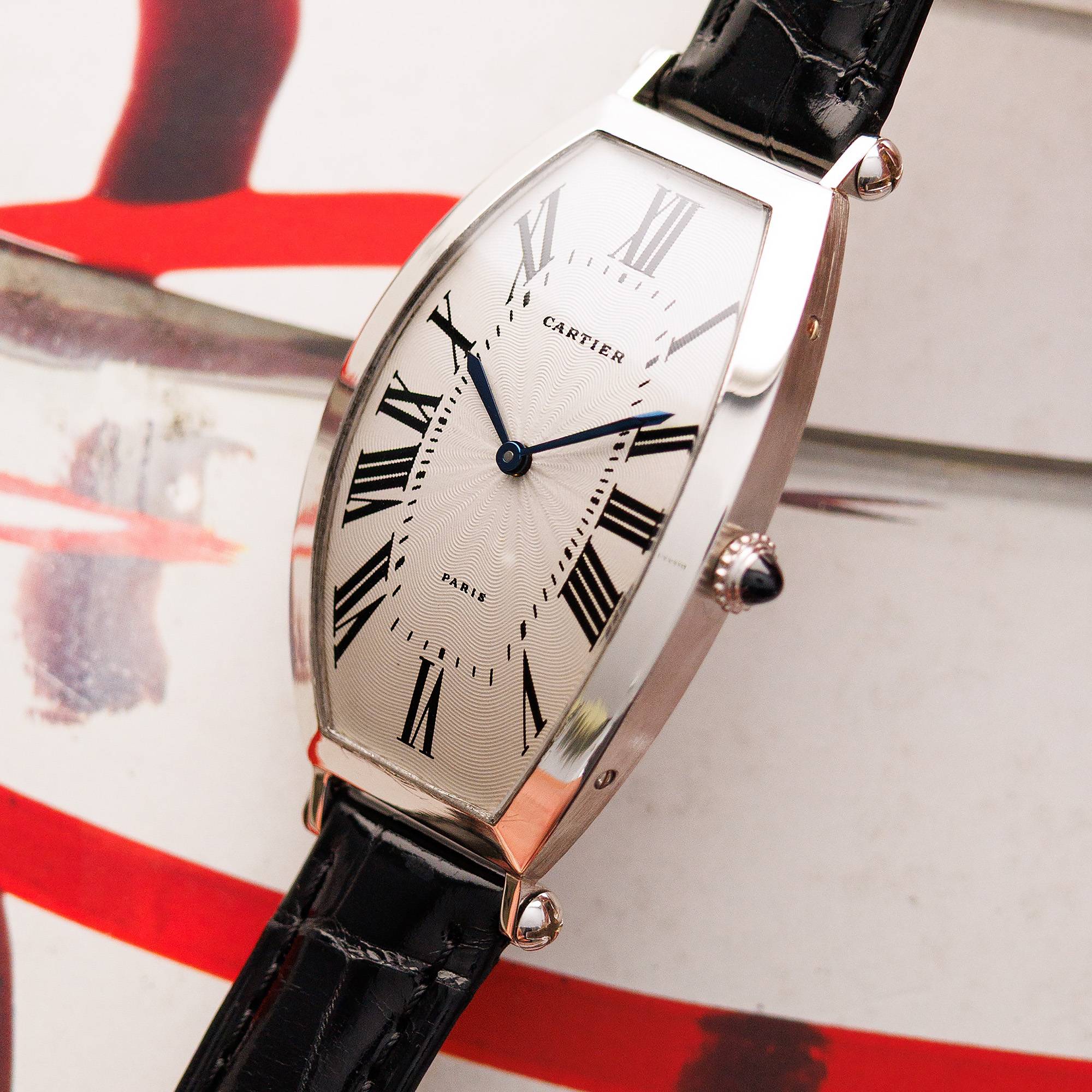 Cartier Vintage Platinum Tonneau Mecanique Watch - Image 2