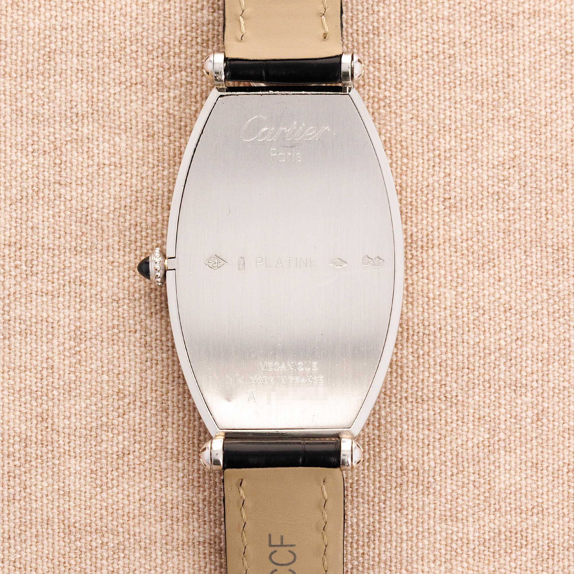 Cartier Vintage Platinum Tonneau Mecanique Watch - Image 3