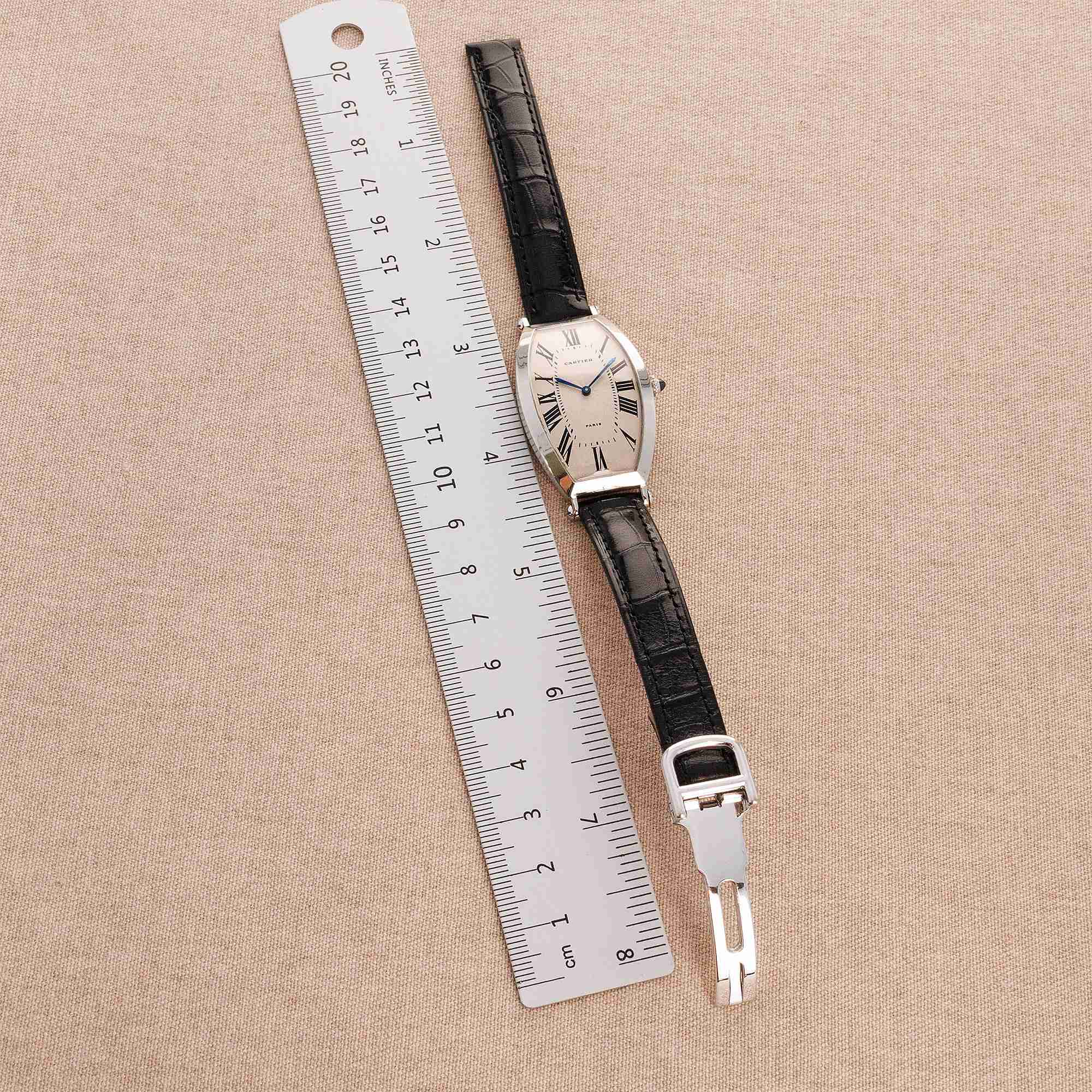 Cartier Vintage Platinum Tonneau Mecanique Watch - Image 4