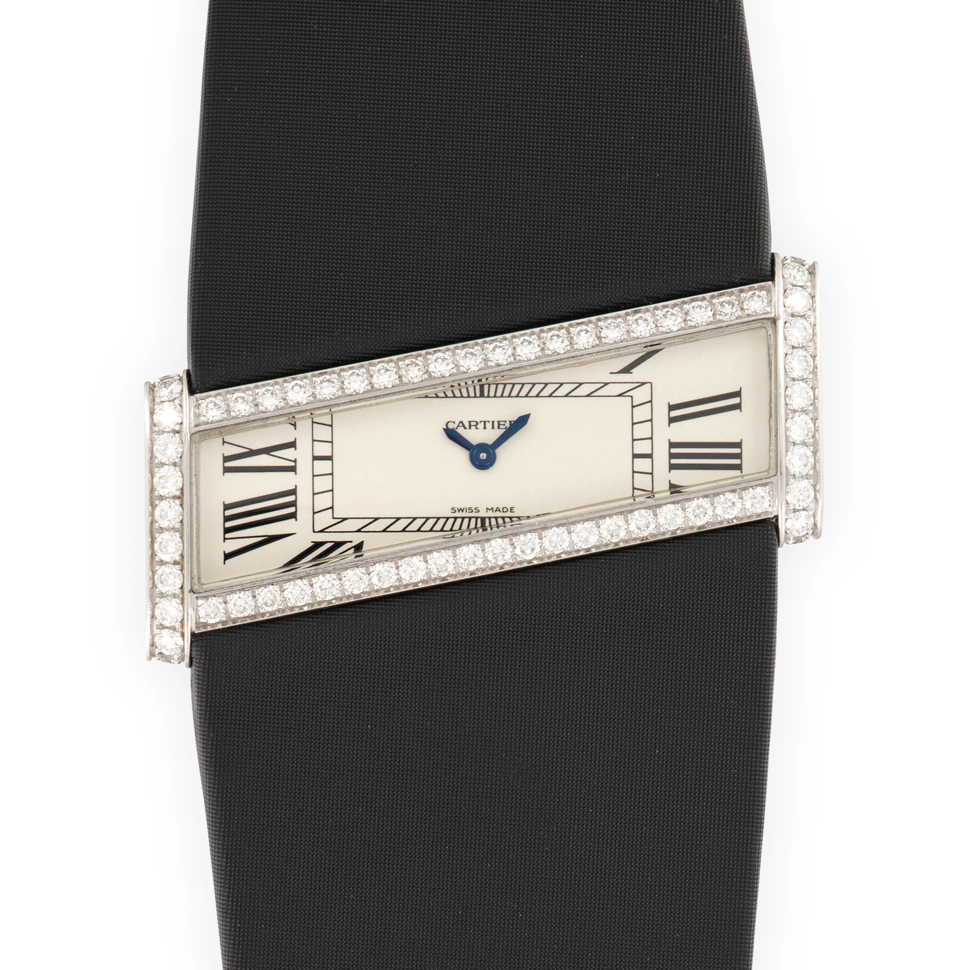 Cartier White Gold Asymmetrical Diamond Watch with Original Box and Paper