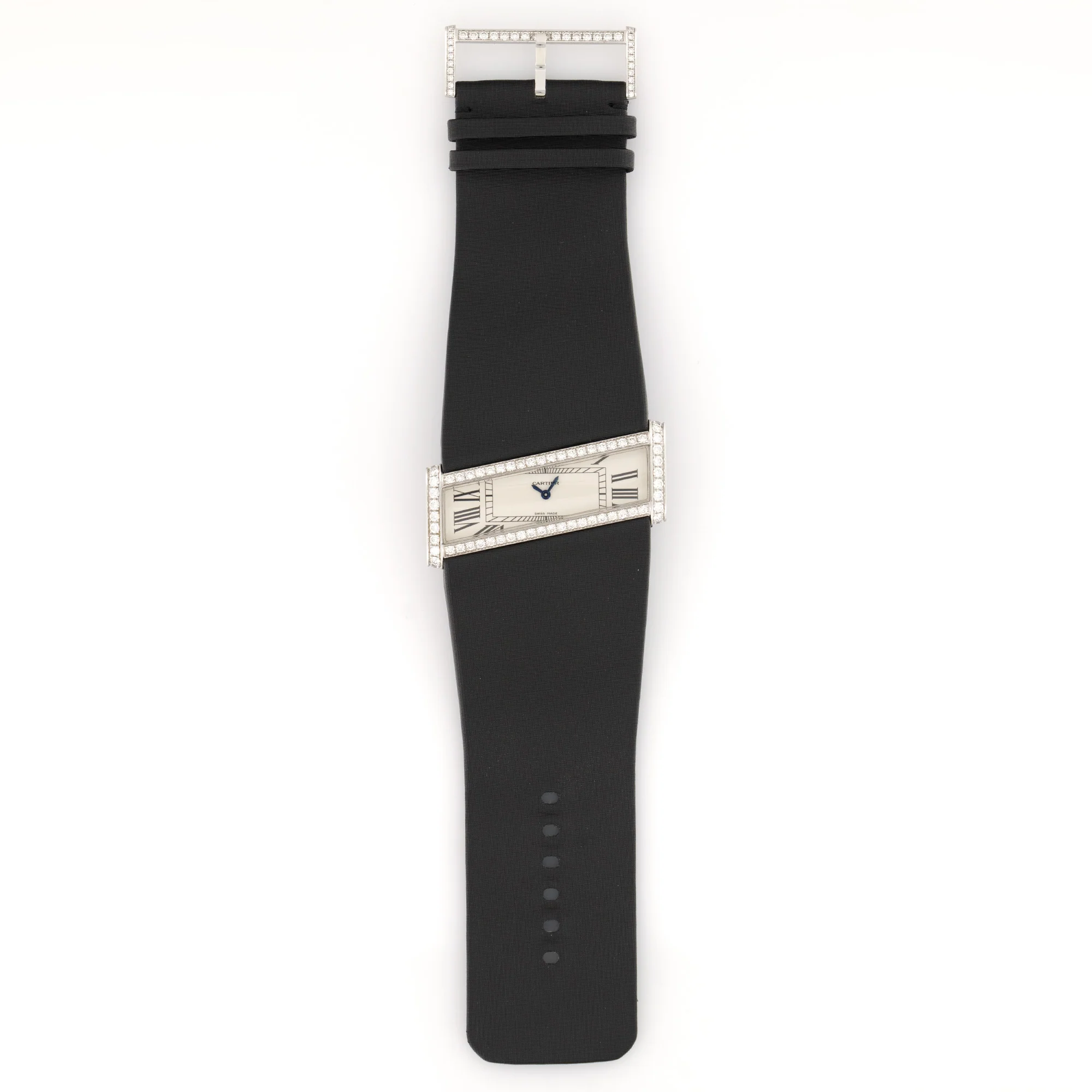 Cartier White Gold Asymmetrical Diamond Watch with Original Box and Paper - Image 3