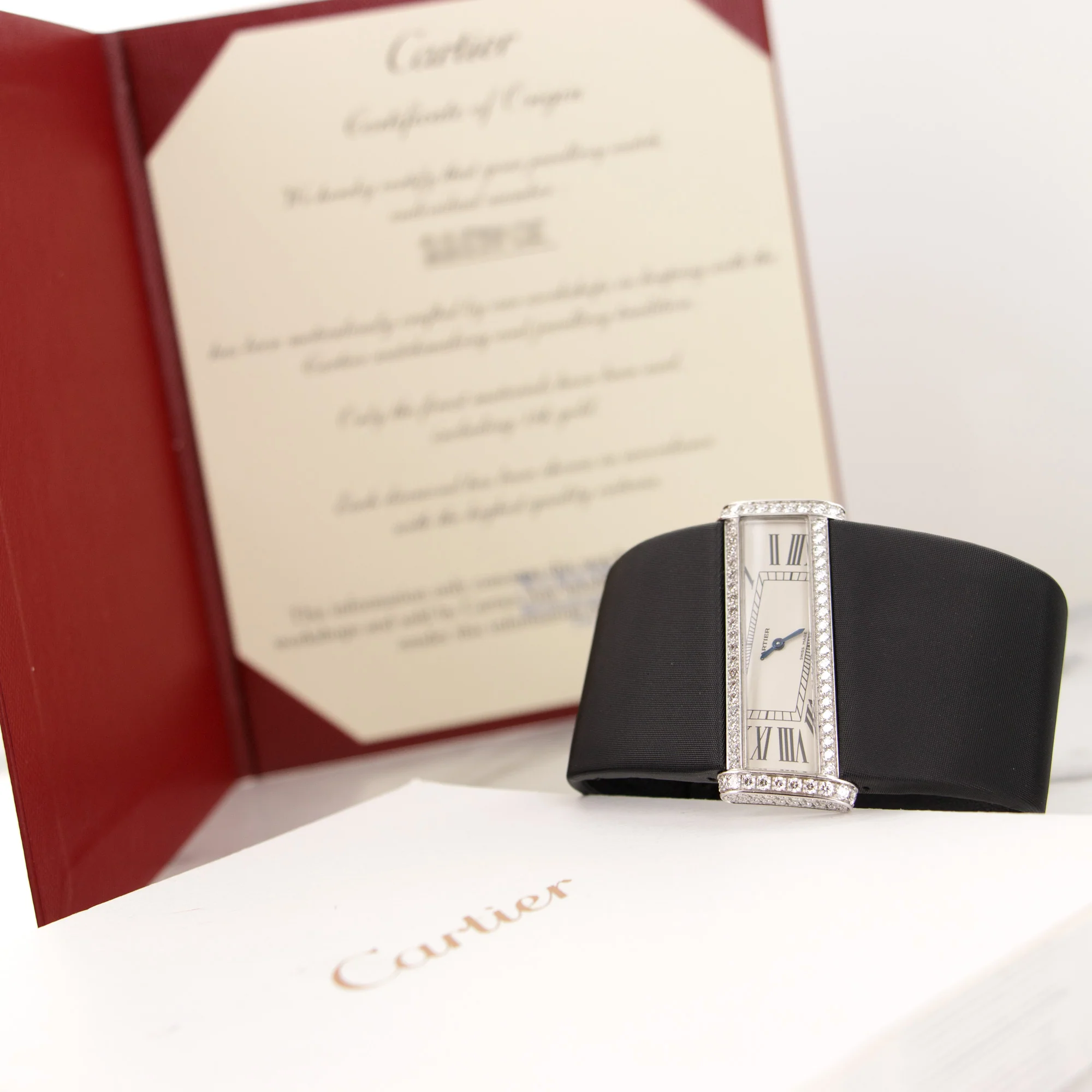 Cartier White Gold Asymmetrical Diamond Watch with Original Box and Paper - Image 6